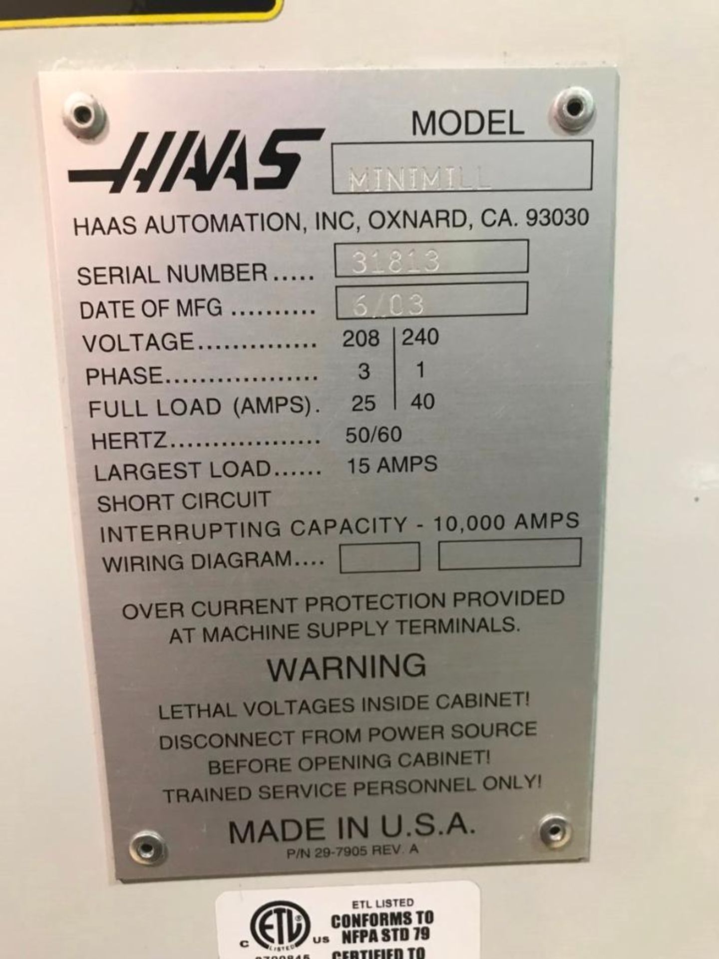 2003, HAAS, mdl. Mini Mill, Vertical Milling Machine - Image 11 of 11