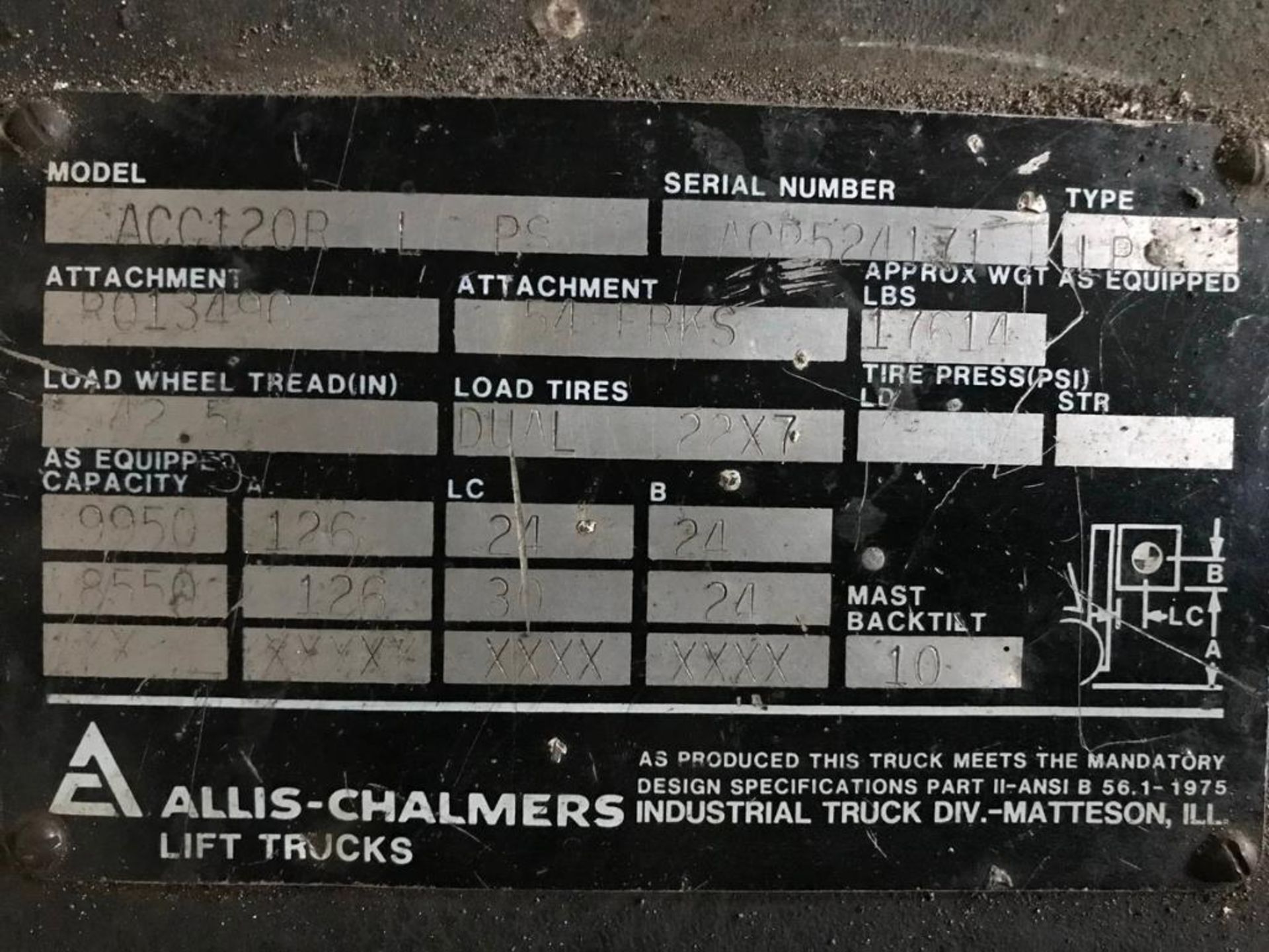 Allis-Chalmers, mdl. ACC120R, Forklift - Image 8 of 8