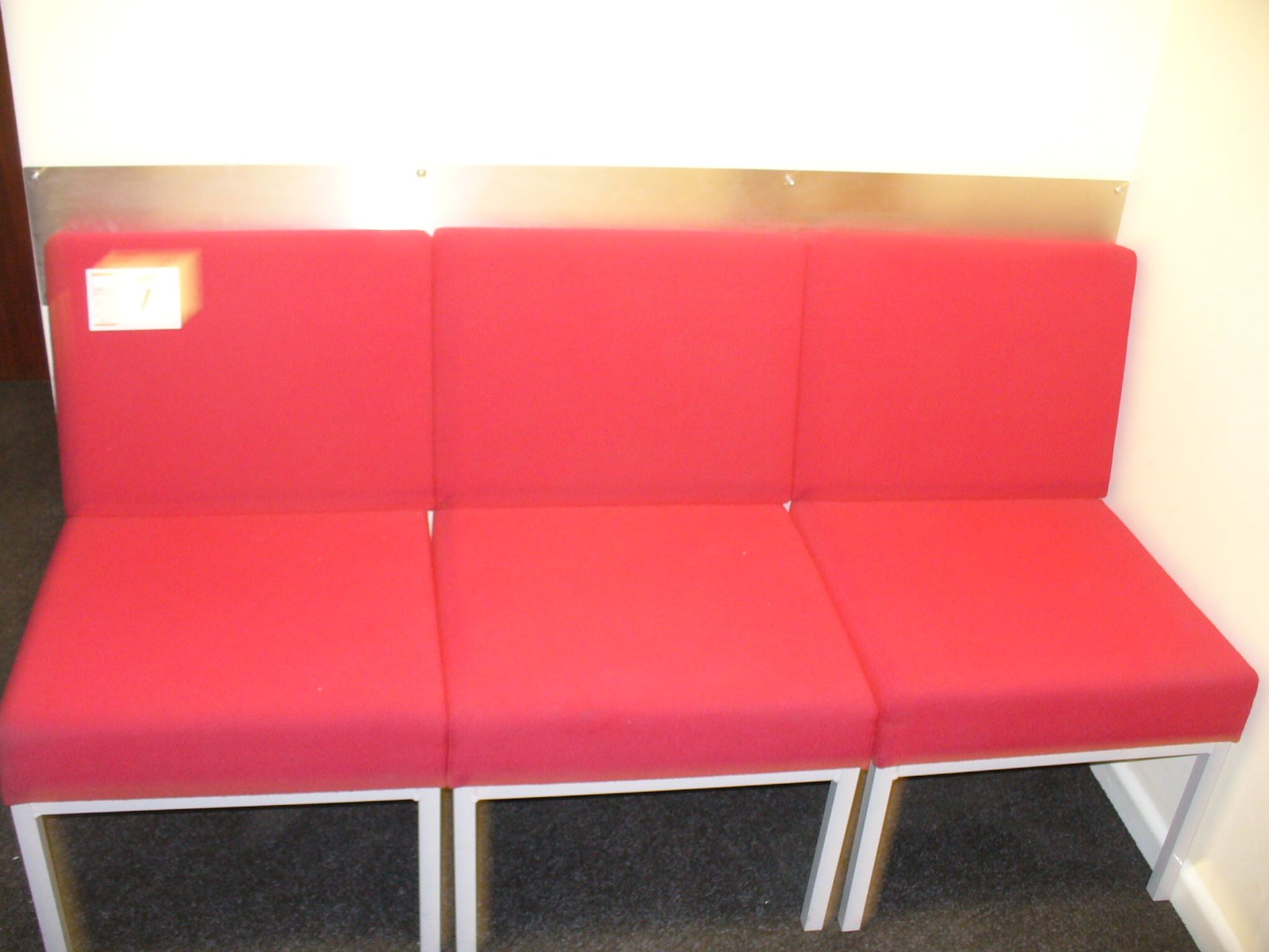 3 RECEPTION CHAIRS upholstered red fabric