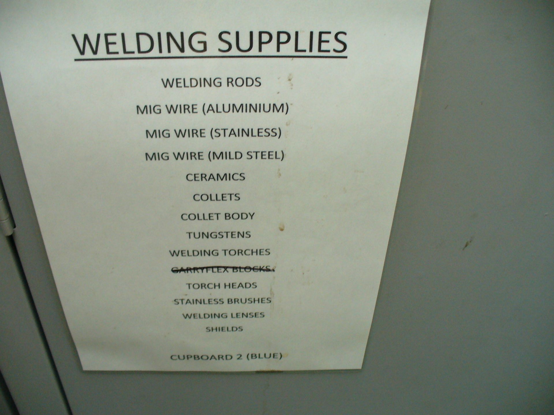 3' double door STATIONERY CABINET & CONTENTS of welding supplies including tips, earths, bushes, - Image 2 of 4