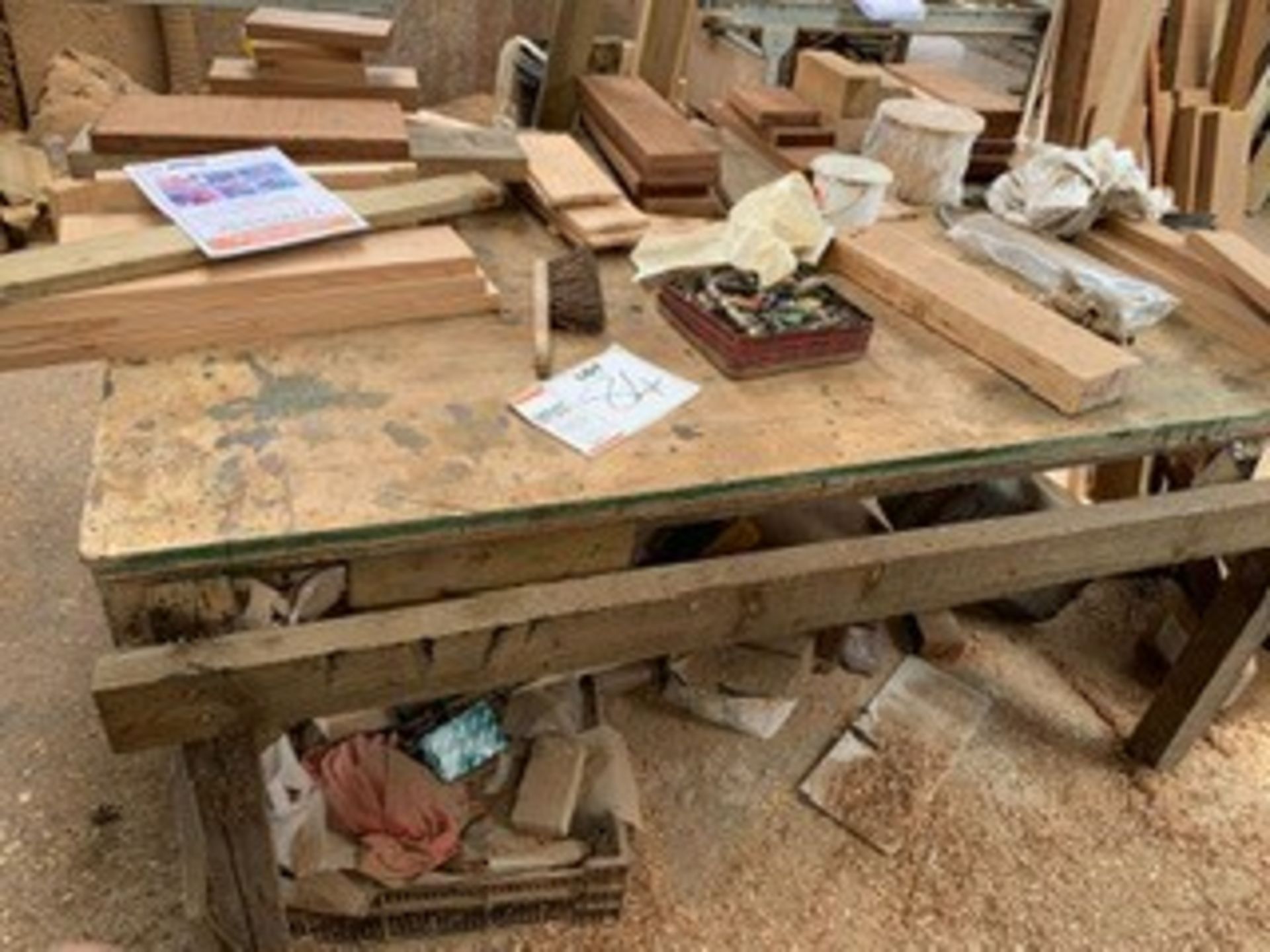 6' x 4' timber WORKBENCH and contents various TIMBER OFFCUTS