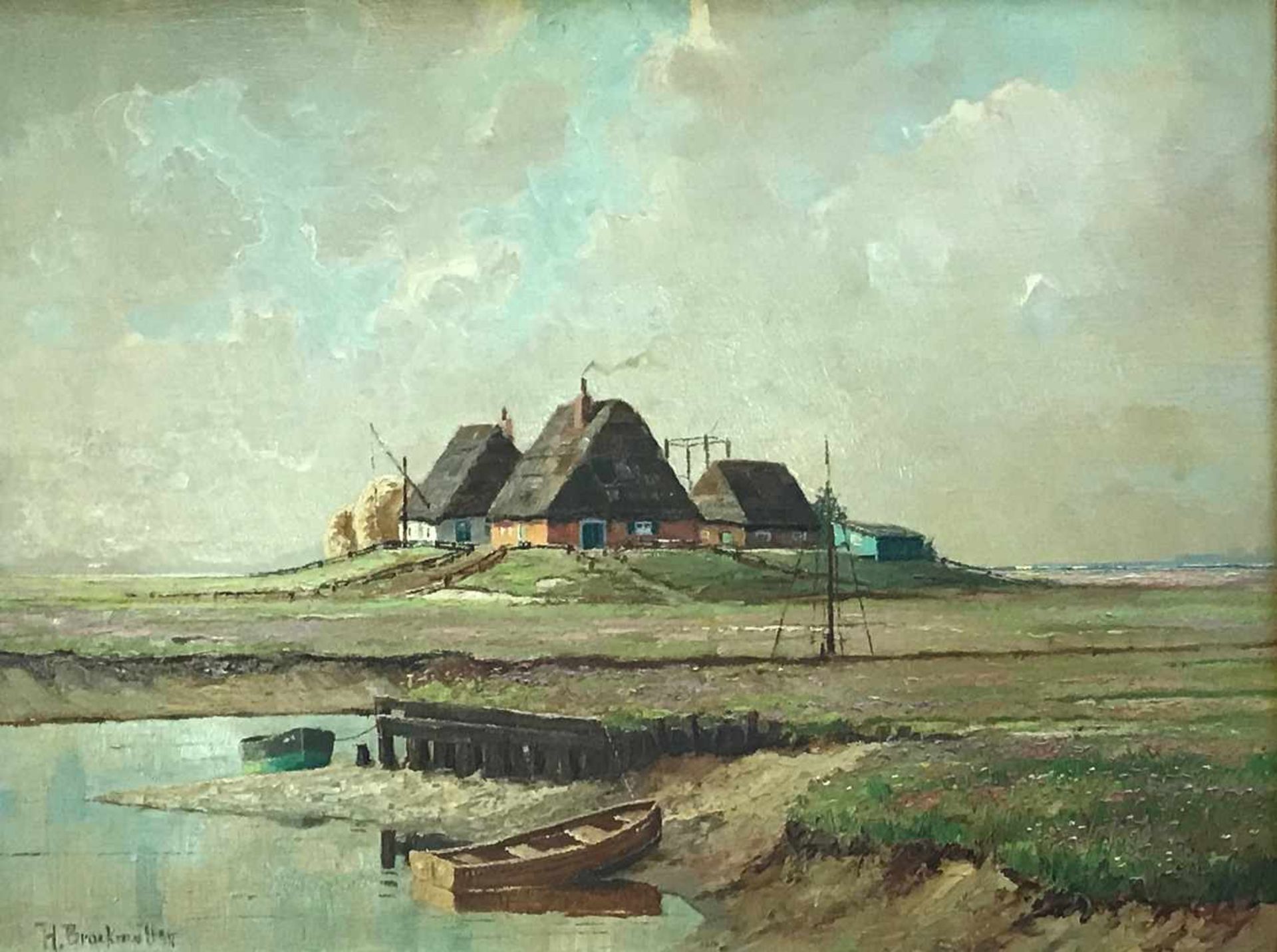 Brockmüller, Henry. Hamburger Maler, 20. Jh. Hallig im Sommer. Öl/ Holz. Sign. u.li. 47,5 x 63 cm.