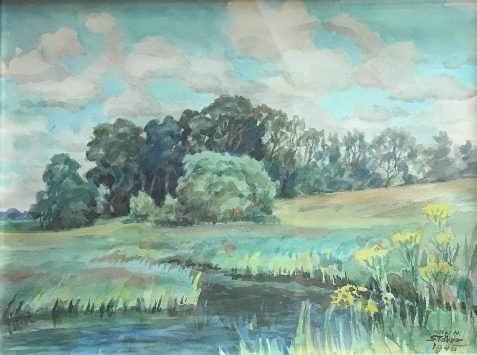 Stöver, Wilhelm Heinrich. 1895 - Bremen - 1980. Sommerliche Flusslandschaft im Bremer Umland.