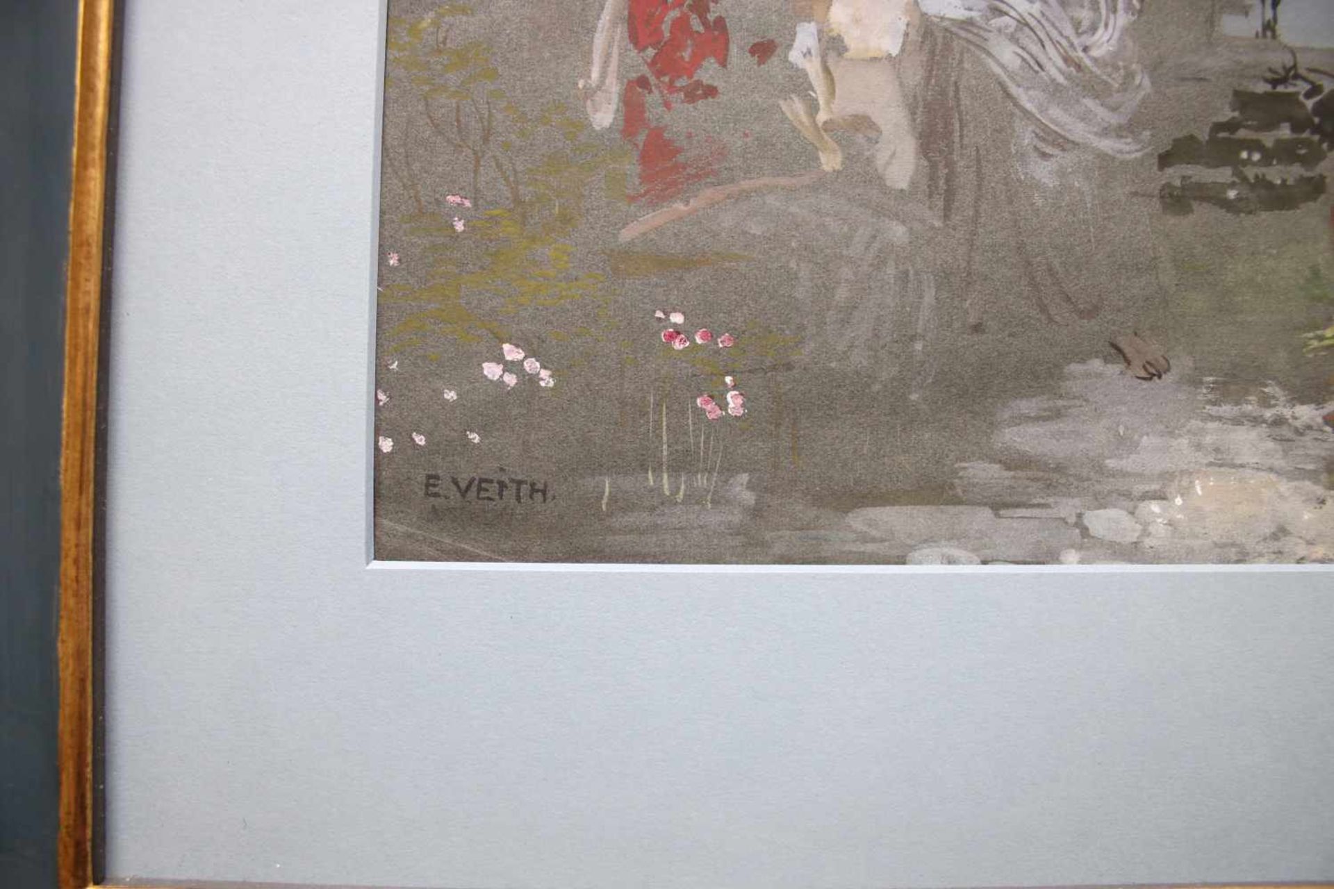 Eduard Veith (1856 - 1925) Musiker im Garten Mischtechnik auf Papier Signiert 24 x 30 cm - Bild 2 aus 2