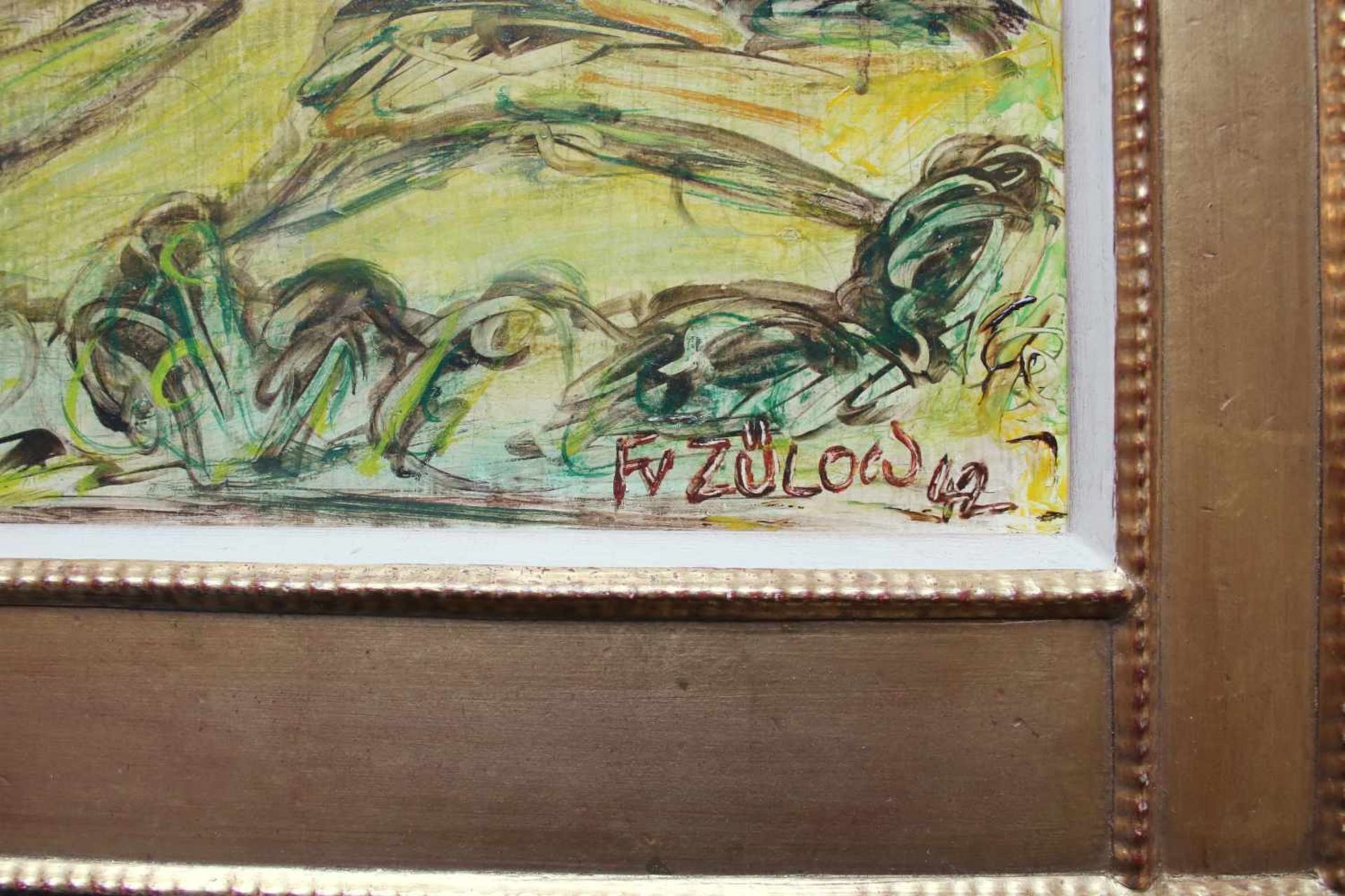 Franz von Zülow (1883 - 1963) Dorf 1942 Öl auf Holz Signiert und datiert 33 x 55 cm - Bild 2 aus 2