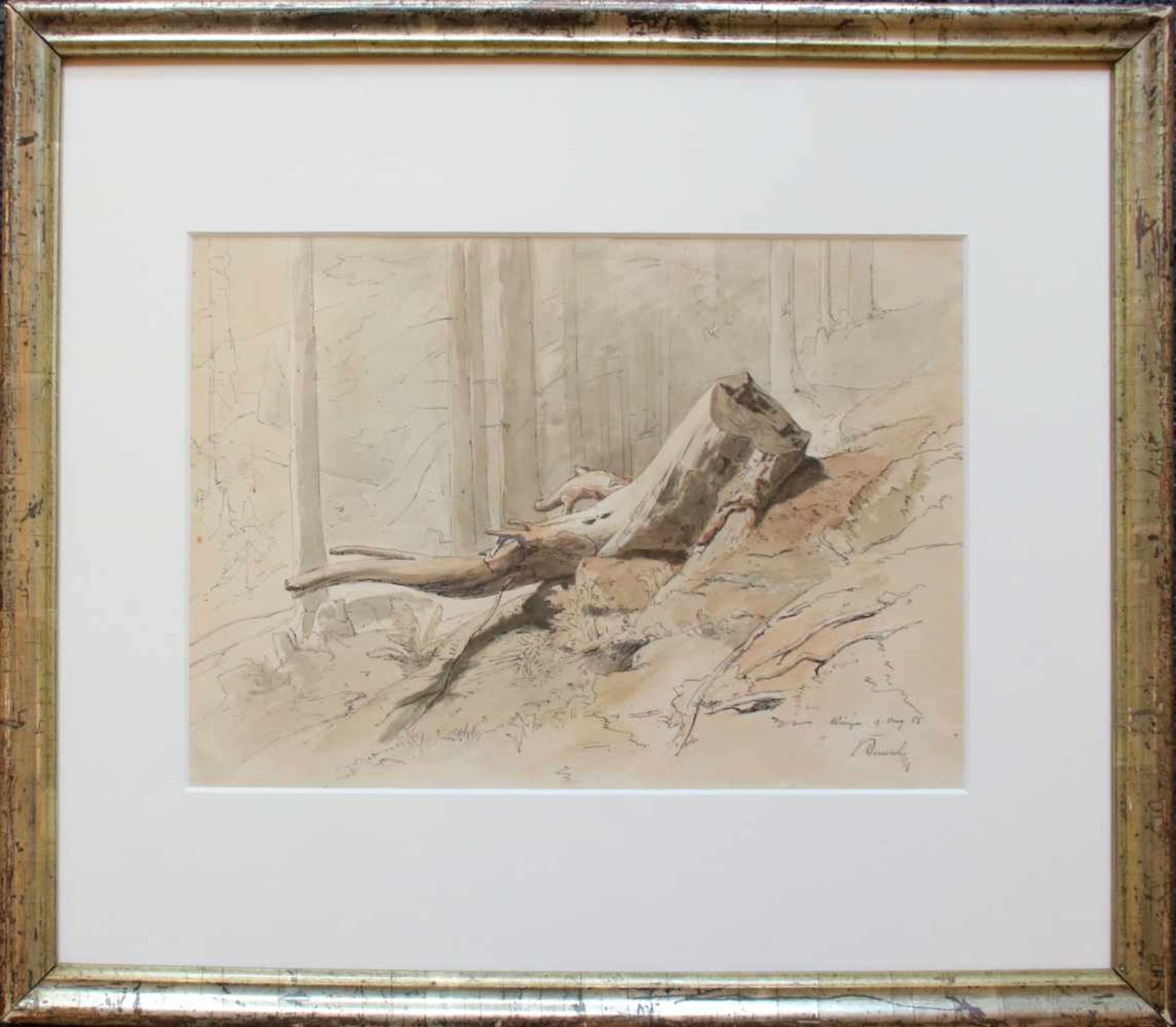 Ladislaus von Benesch (1845 - 1922) Baumstumpf im Wald 1885 Tusche und Aquarell auf Papier