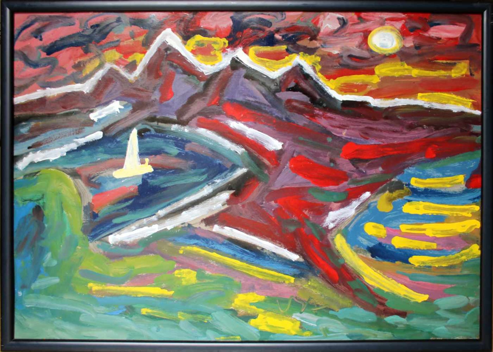 Miklos Nemeth (1934 - 2012) Segelboot im Morgengrauen Öl auf Karton Monogrammiert 70 x 100 cm