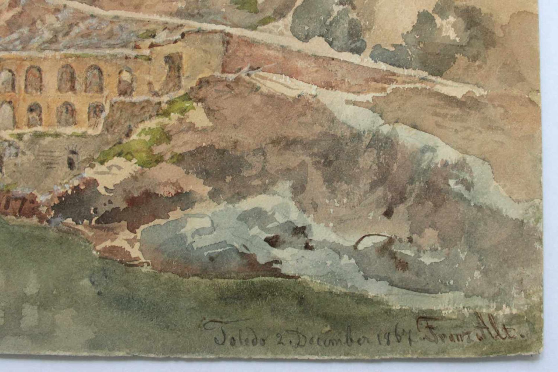 Franz Alt(1821 - 1914)Toledo1867Aquarell auf PapierSigniert, betitelt und datiert, Nachlassstempel - Bild 2 aus 3