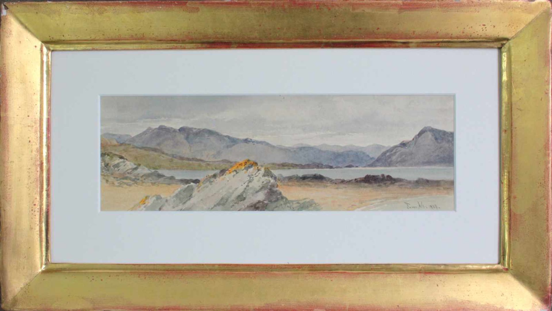 Franz Alt (1821 - 1914) Bergsee 1887 Aquarell auf Papier Signiert und datiert 11 x 31 cm