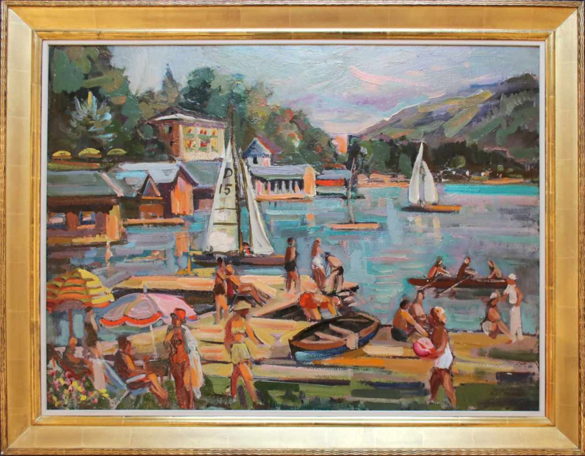 Wilhelm Kaufmann (1895 - 1975) Badetag am Wörthersee Öl auf Karton Signiert und betitelt 60 x 80 cm