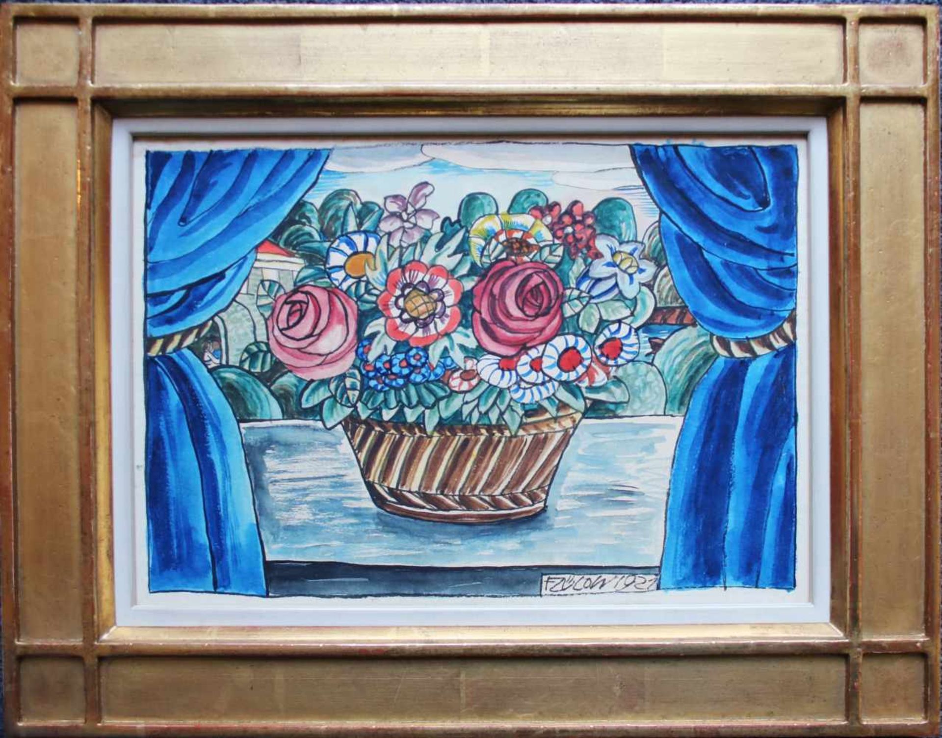 Franz von Zülow (1883 - 1963) Blumen auf dem Fensterbrett 1921 Mischtechnik auf Papier Signiert