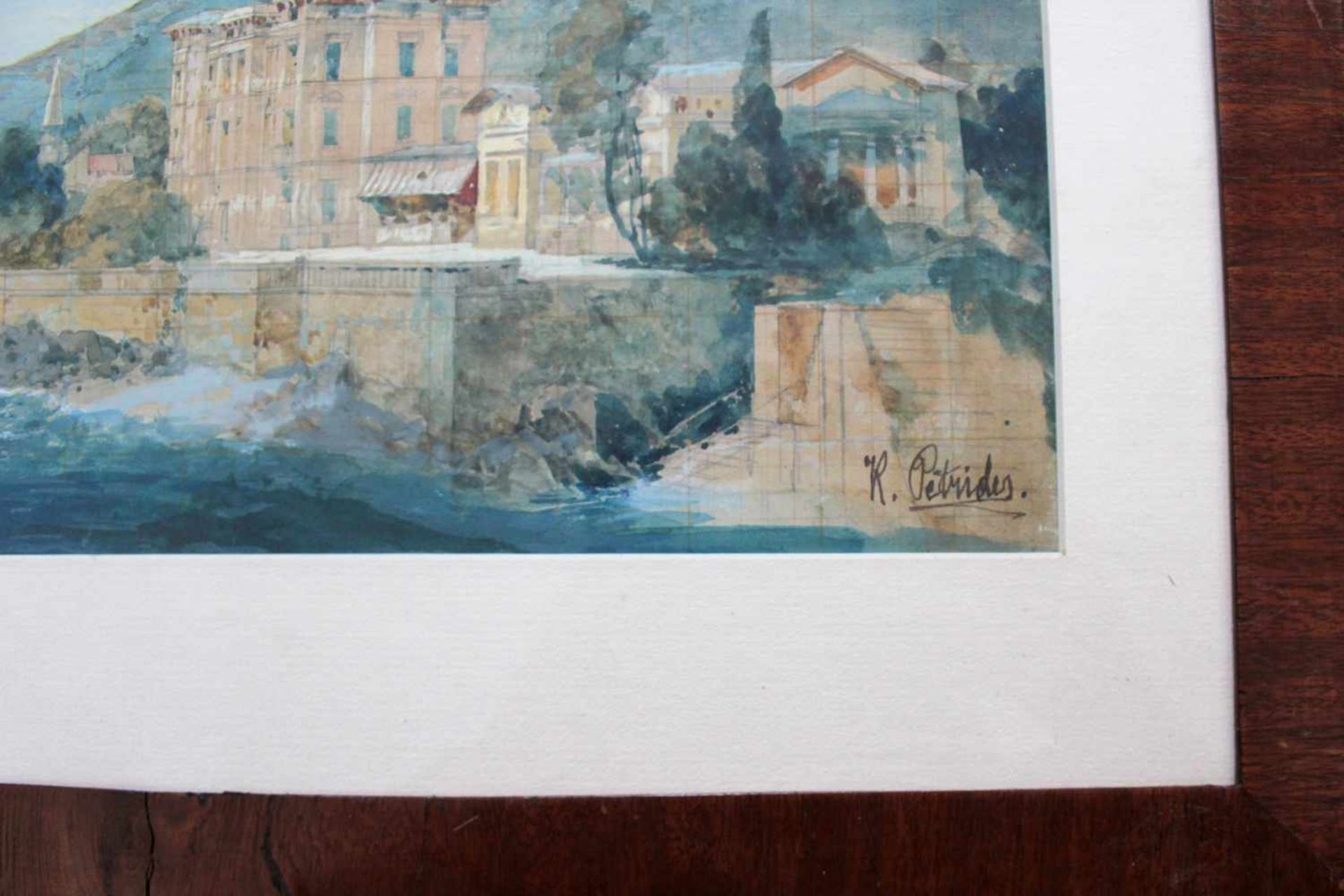 Konrad Petrides(1864 - 1943)Kroatische KüsteAquarell, Deckweiß gehöhtSigniert18 x 30 cm - Bild 2 aus 2