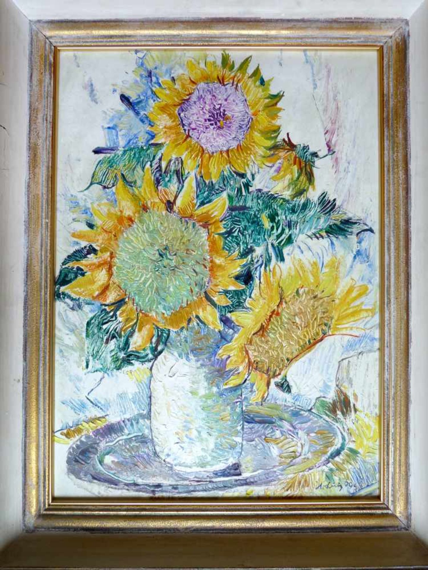 Anton Lutz (1894 - 1992) Sonnenblumen 1969 Öl auf Platte signiert und datiert 57 x 42 cm