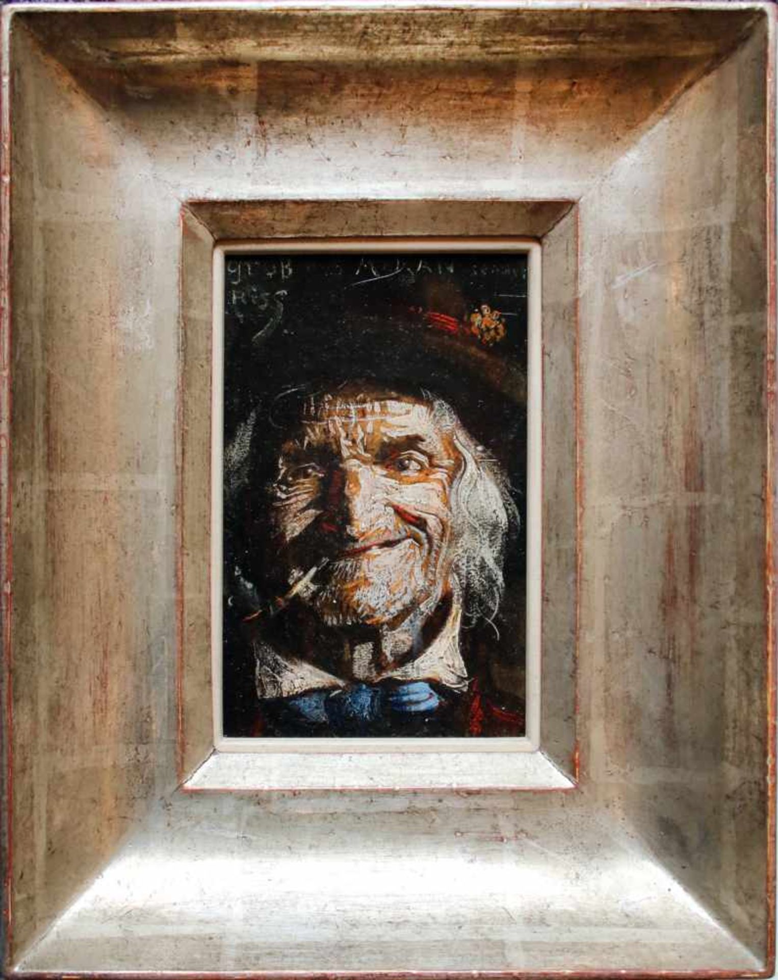 Thomas Riss (1871 - 1959) Alter Mann mit Pfeife Öl auf Karton Signiert 15 x 10 cm