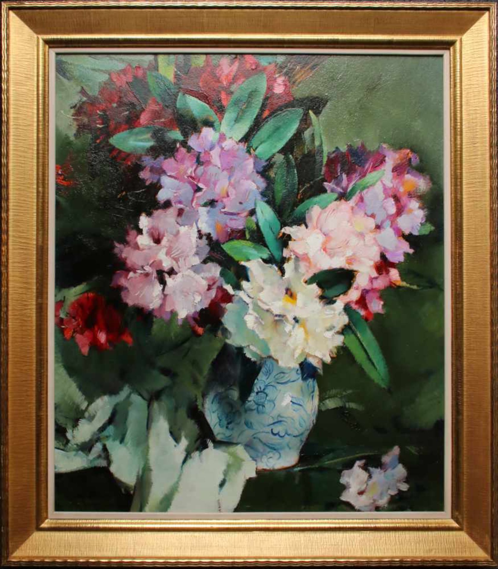 Anton Lutz (1894 - 1992) Rhododendron Öl auf Karton Signiert 64,5 x 54,5 cm