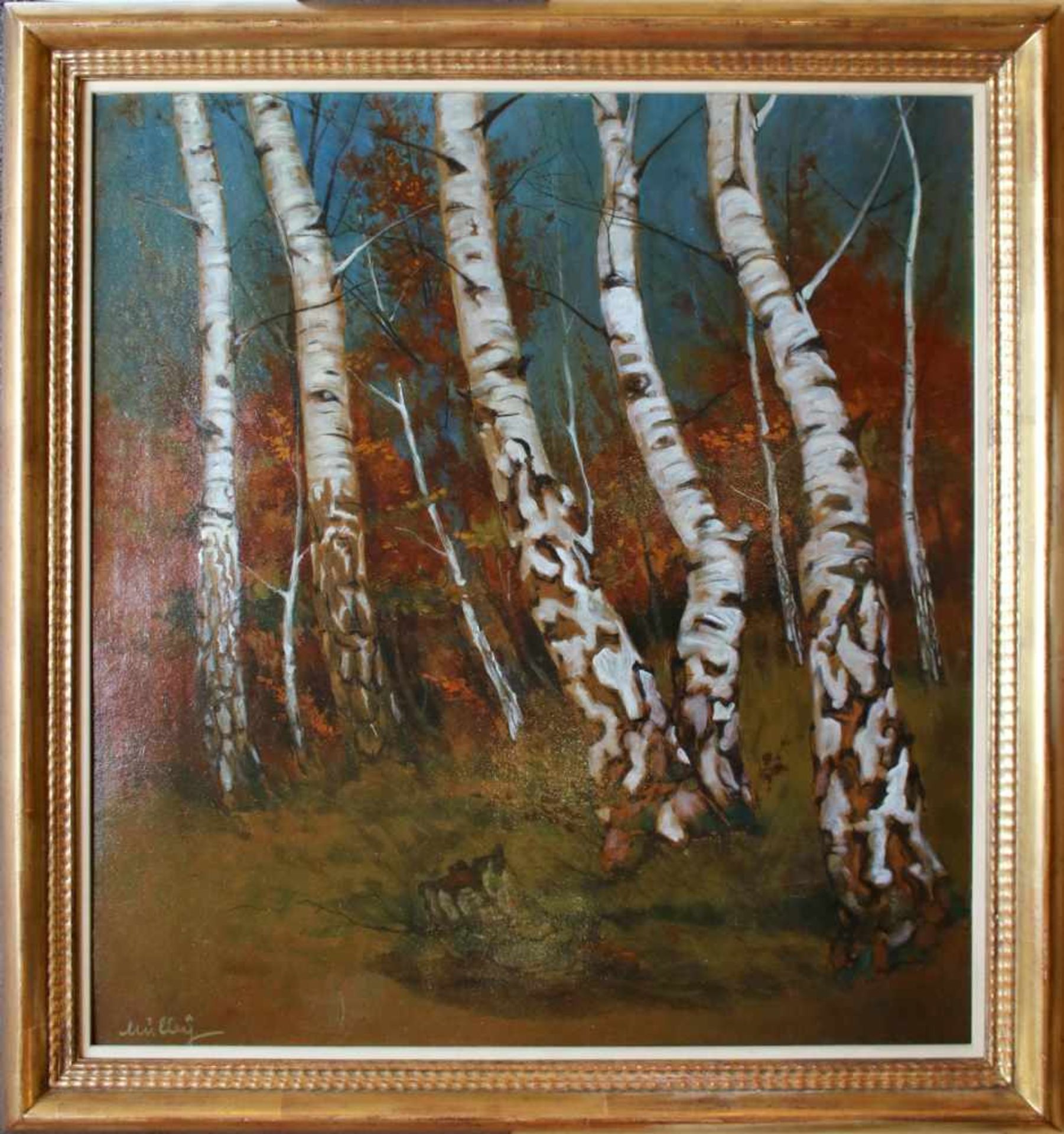Oskar Mulley (1891 - 1949) Birkenwald Öl auf Karton Signiert 67,5 x 61,5 cm