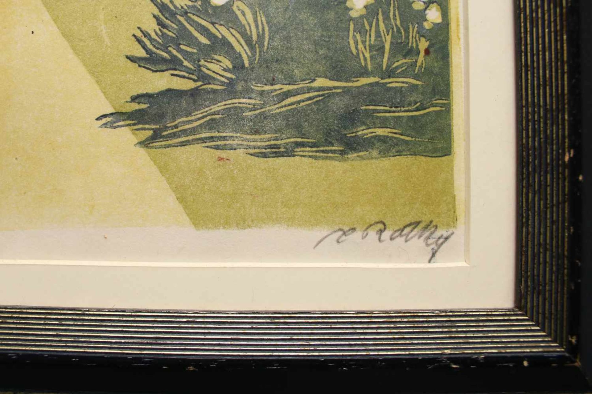 Carl Rotky (1891 - 1977) Weg zur Stadt Farblinolschnitt Signiert 22 x 22 cm - Bild 2 aus 2