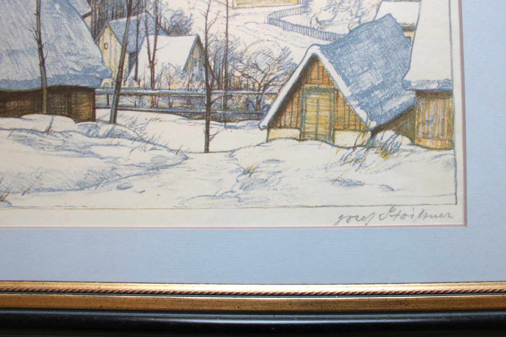 Josef Stoitzner (1884 - 1951) Winterliches Dorf Farblithographie Signiert 28,5 x 38 cm - Bild 2 aus 2