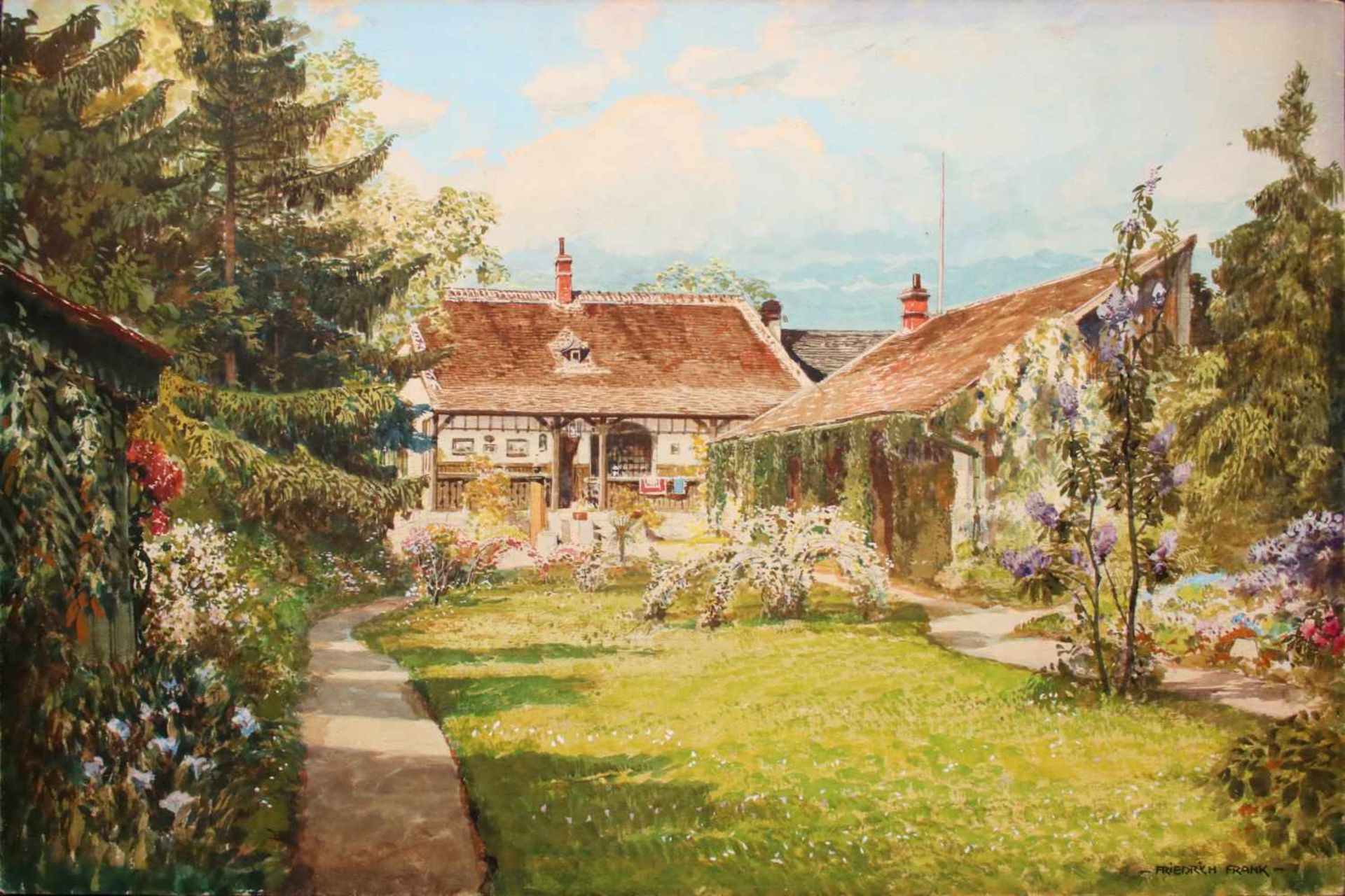 Friedrich Frank (1871 - 1945) Haus in Breitenweida Aquarell auf Papier Signiert 33 x 49 cm