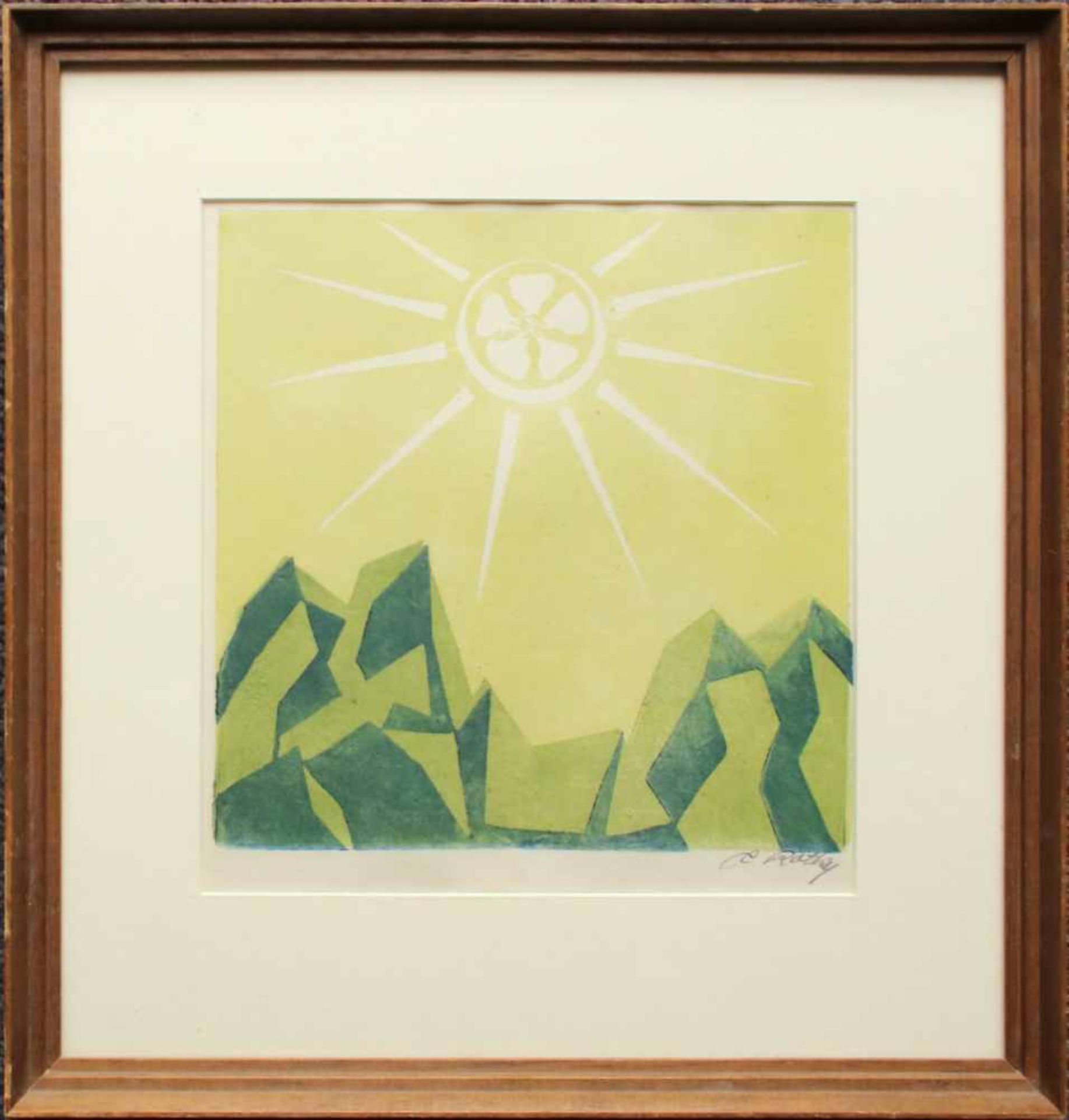 Carl Rotky (1891 - 1977) Sonne Farblinolschnitt Signiert 22 x 22 cm