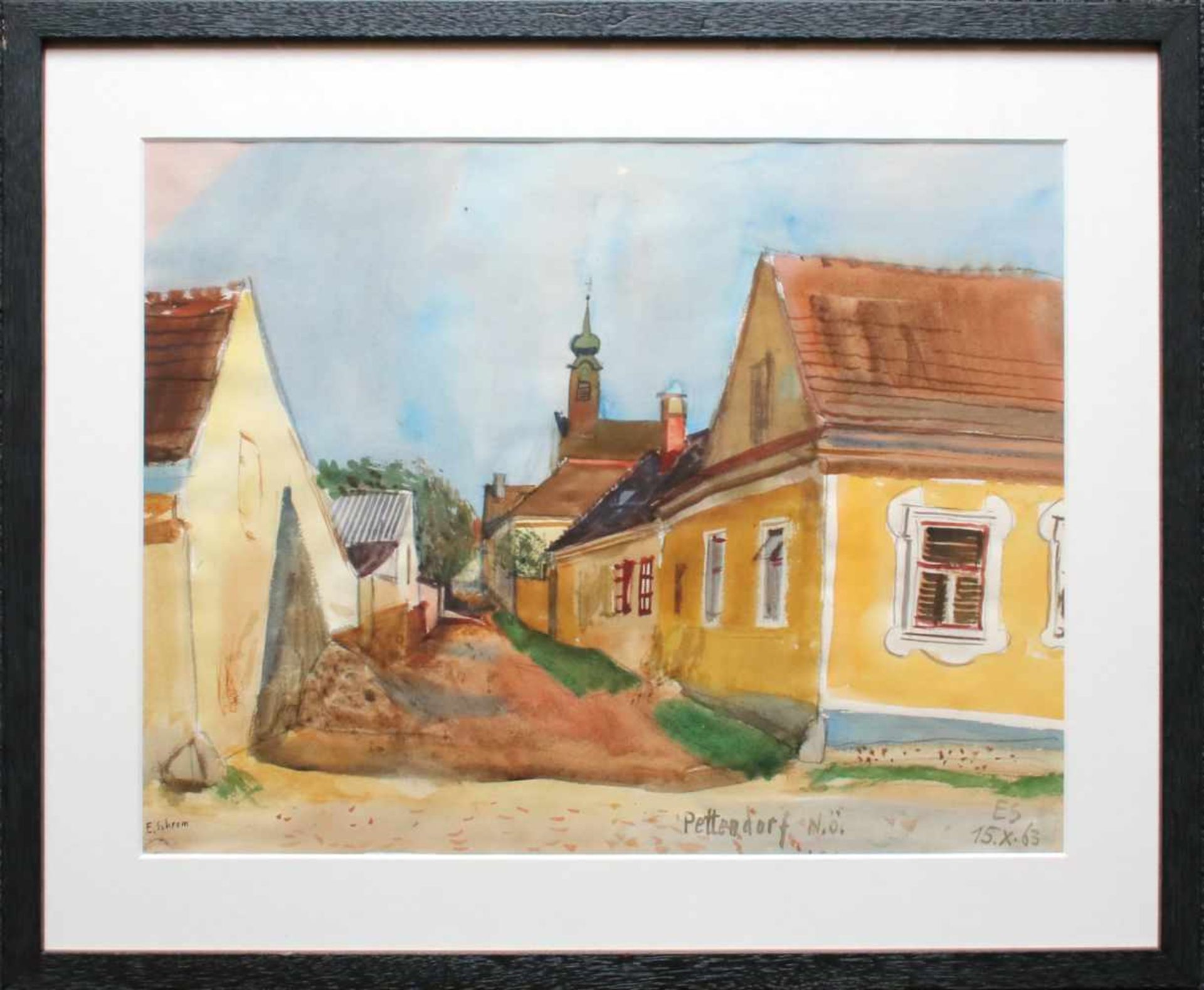 Ernst Schrom (1902 - 1969) Pettendorf in Niederösterreich 1963 Aquarell auf Papier Signiert,