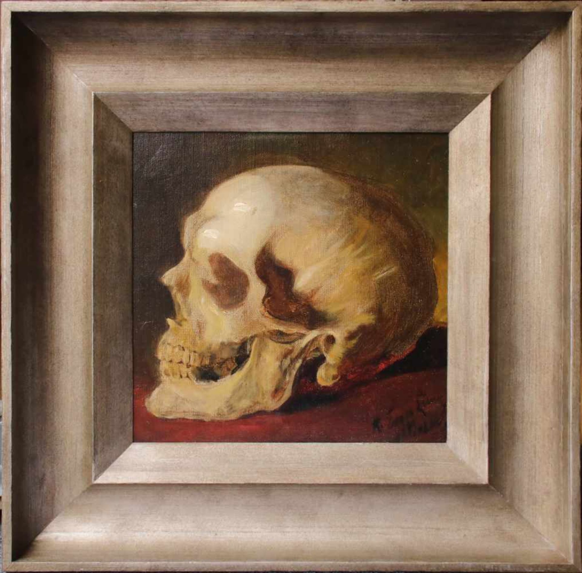 Albin Egger-Lienz (1868 - 1926) Totenkopf Öl auf Karton Signiert 23 x 23 cm