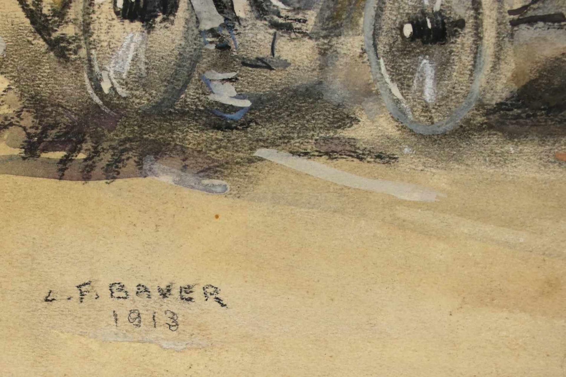 Carl Franz Bauer(1879 - 1954)"Pferdekutschenrennen"1913Mischtechnik auf PapierSigniert und - Bild 3 aus 3
