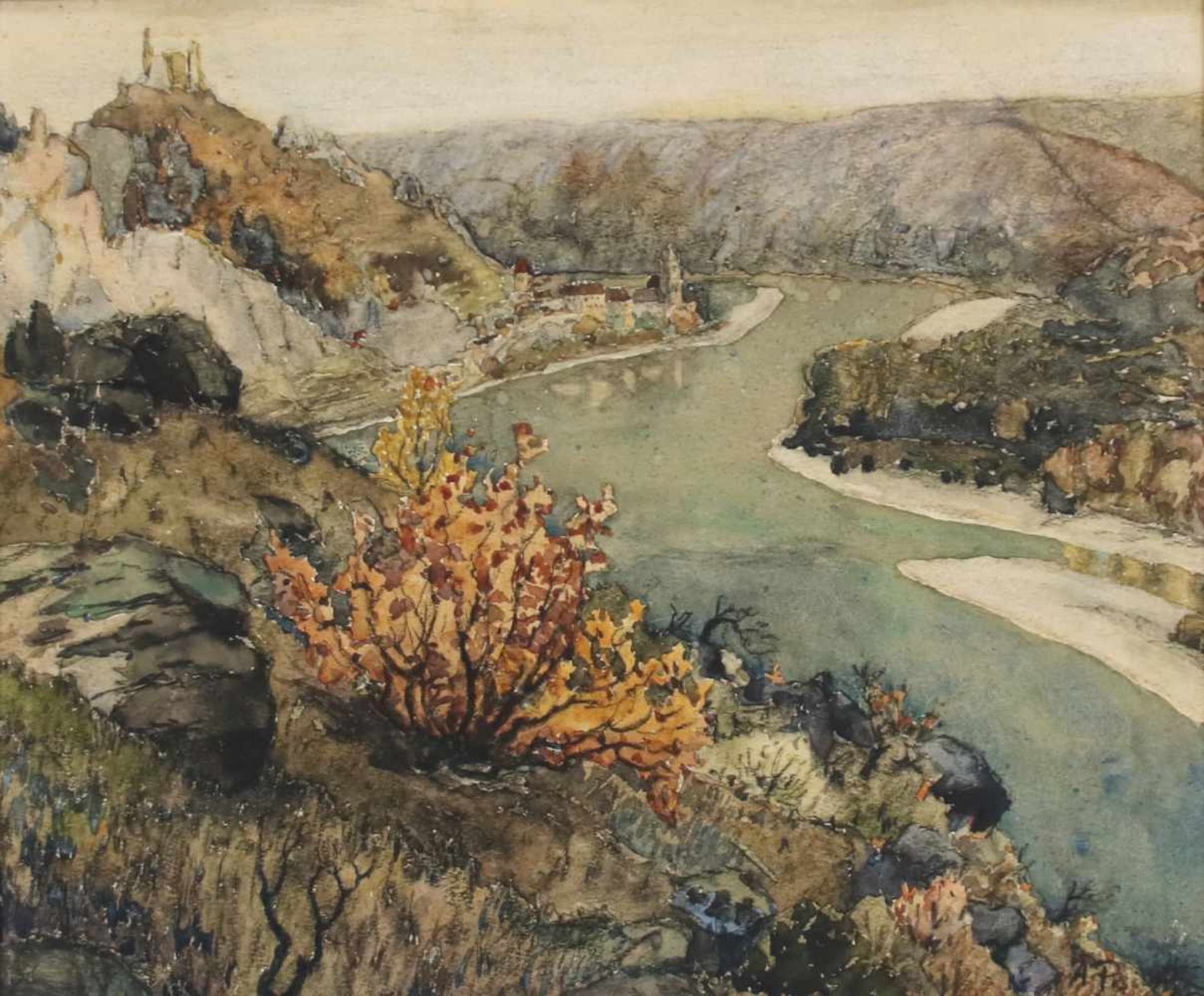 Anton Peschka(1885 - 1940)"Dürnstein in der Wachau"Aquarell auf PapierSigniert, gerahmt22 x 27 cm- -