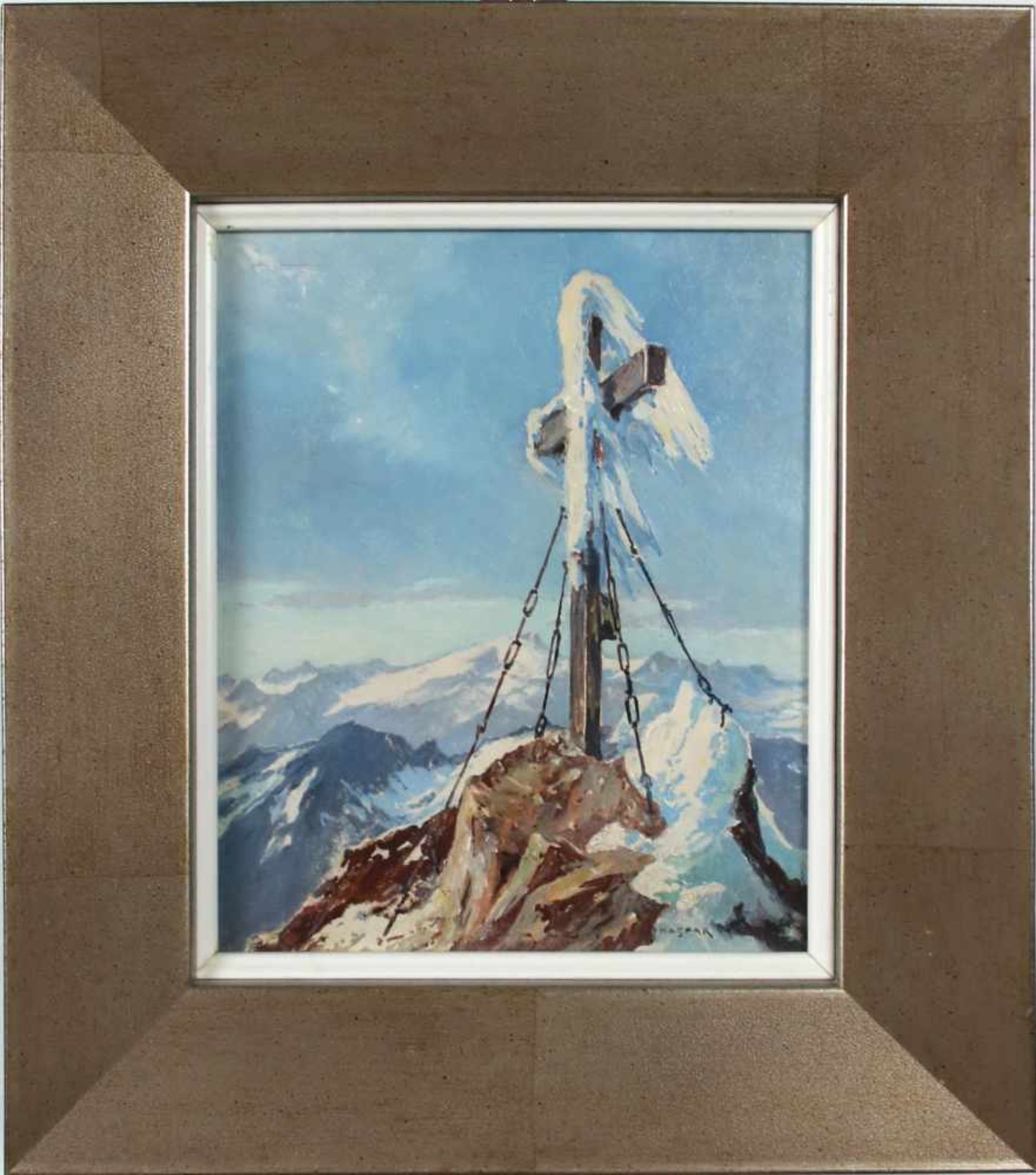 Paul Kaspar(1891 - 1953)"Gipfelkreuz auf dem Großglockner"Öl auf PlatteSigniert, gerahmt16 x 13 - Bild 2 aus 3