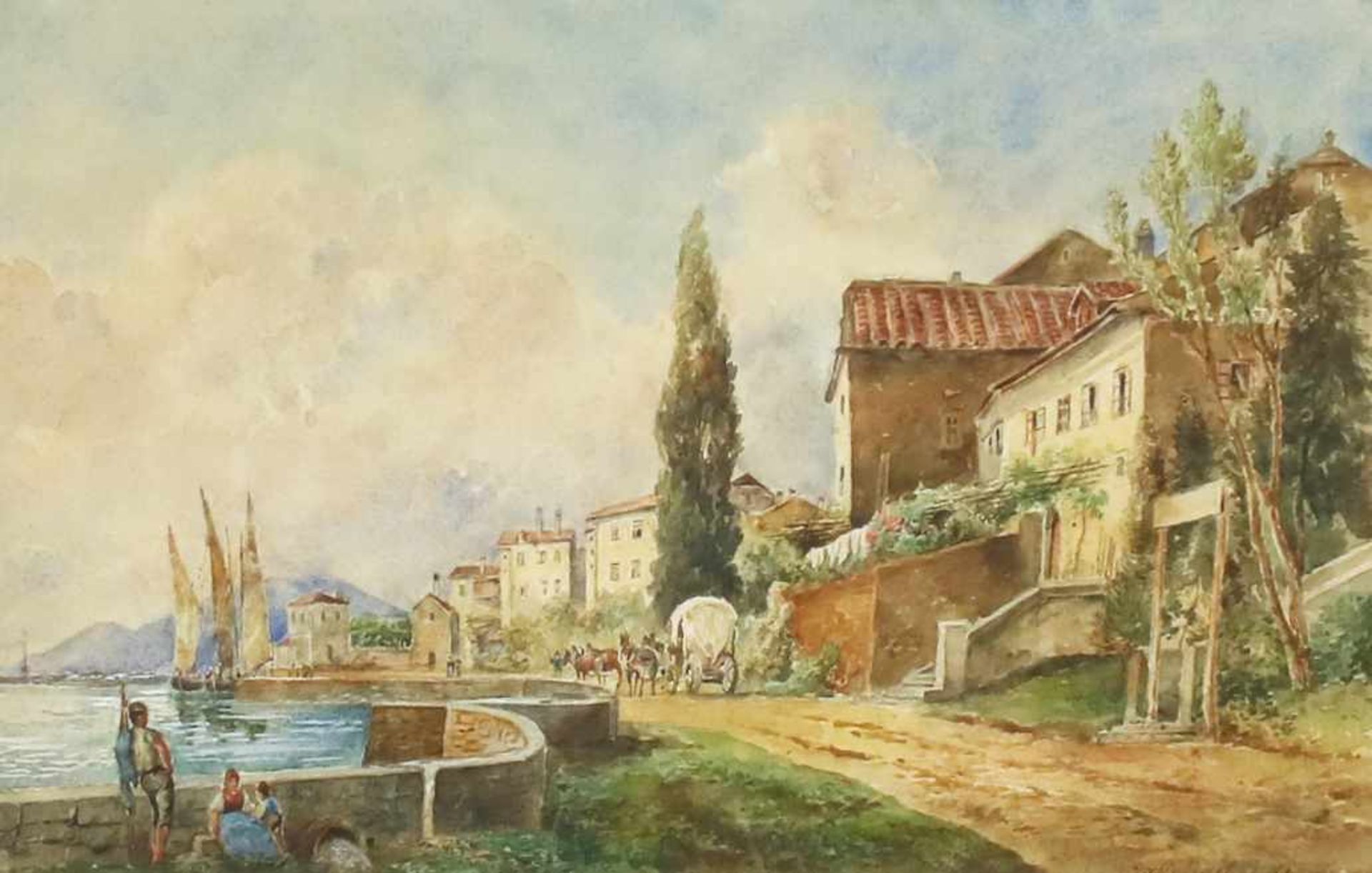 Gustav Barbarini(1840 - 1909)"Italienische Küstenstadt"Aquarell auf PapierSigniert, gerahmt22 x 35