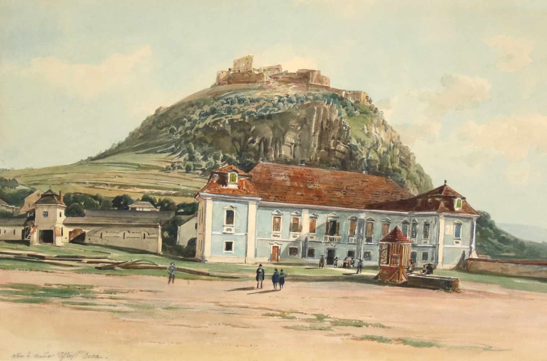 Thomas Ender(1793 - 1875)"Altes und neues Schloss Deva"Aquarell auf PapierBetitelt, gerahmt31 x 47