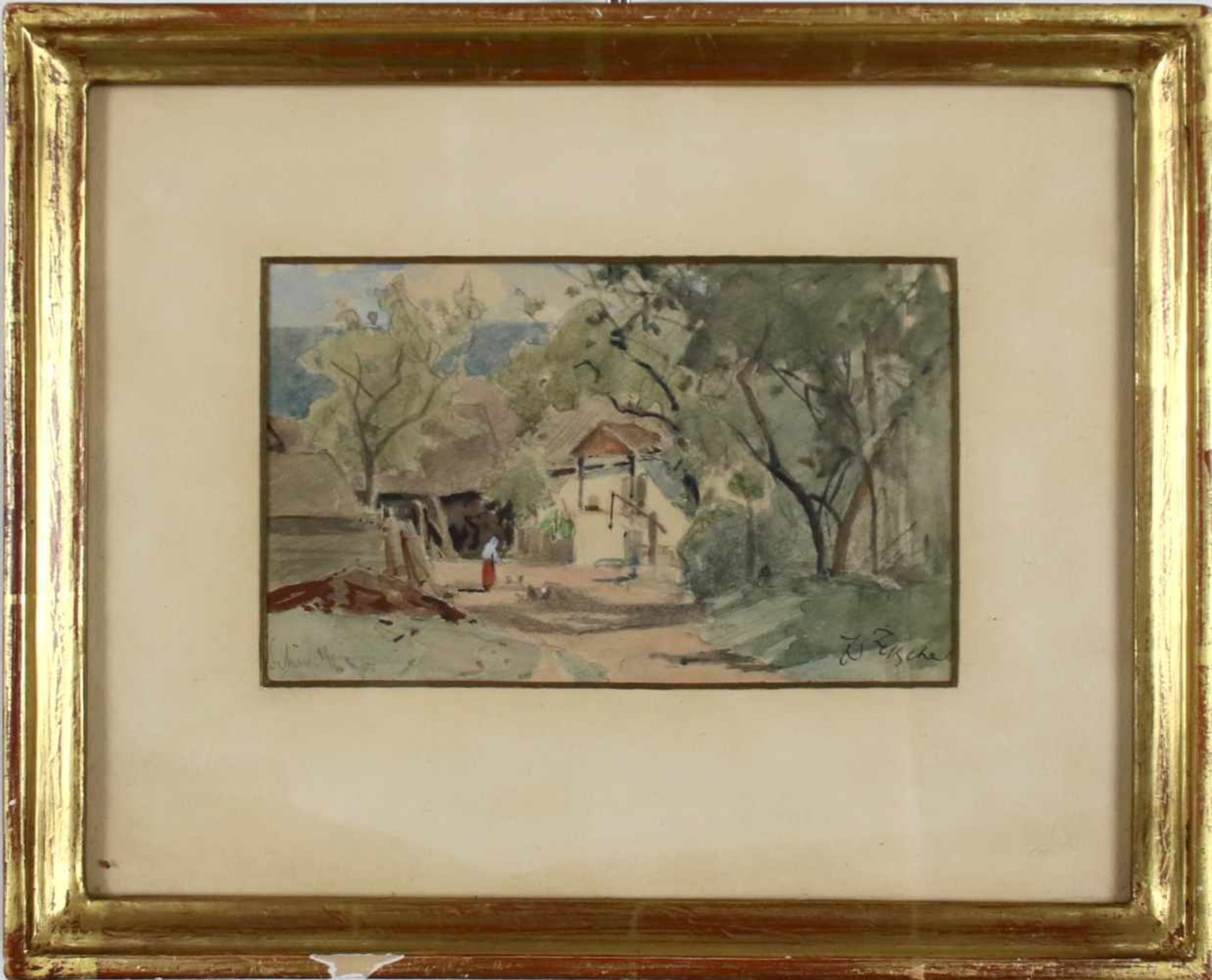 Eduard Zetsche(1844 - 1927)"Bauernhof"Aquarell auf PapierSigniert, gerahmt10 x 18 cm- - -22.00 % - Bild 2 aus 3