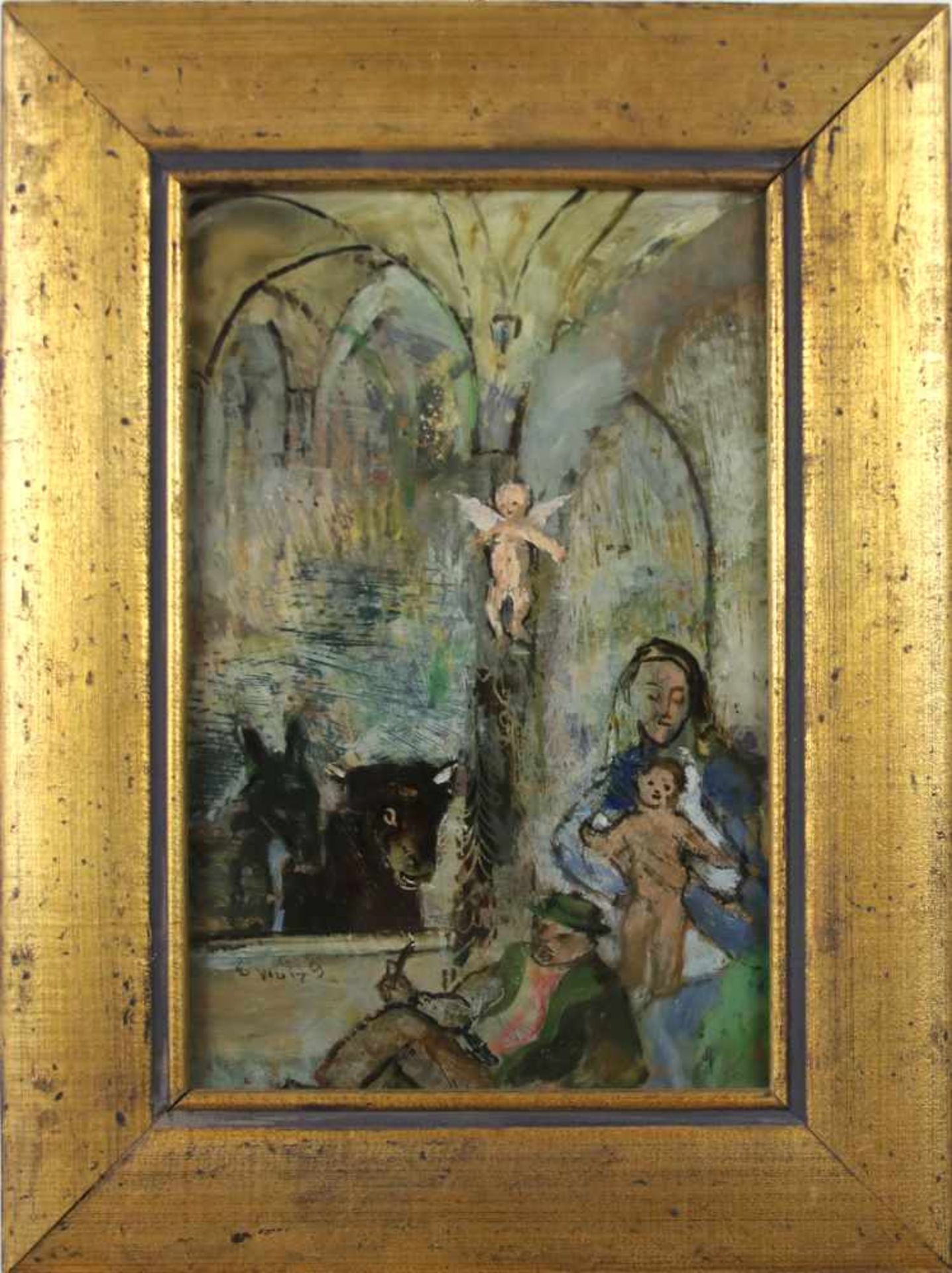 Erich Wulz(1906 - 1984)"Maria mit Jesuskind"HinterglasmalereiSigniert, gerahmt30 x 20 cm- - -22.00 % - Bild 2 aus 3