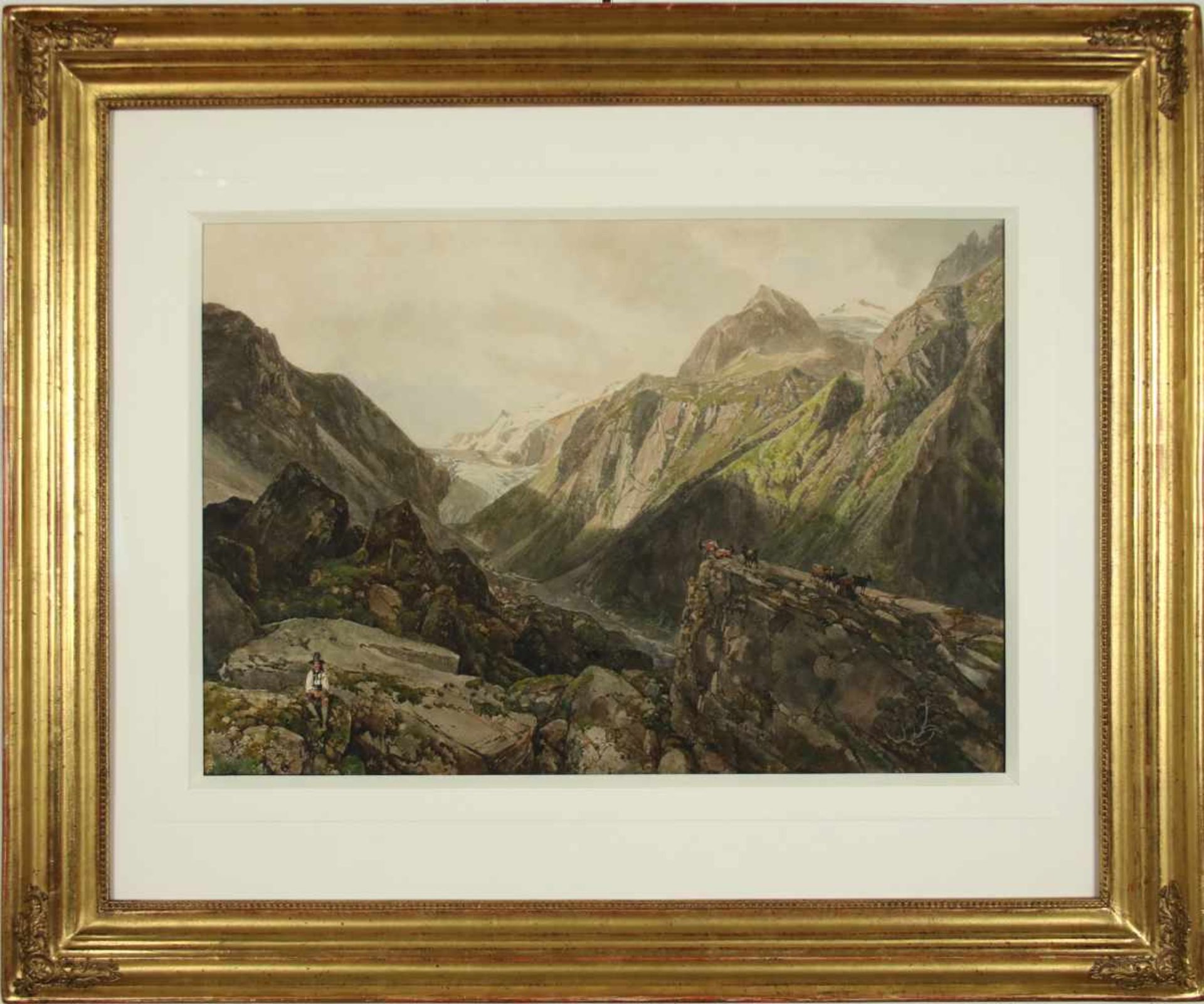 Thomas Ender(1793 - 1875)"Ziegenhirte in den Bergen"Aquarell auf PapierSigniert, gerahmt26 x 37 - Bild 2 aus 3