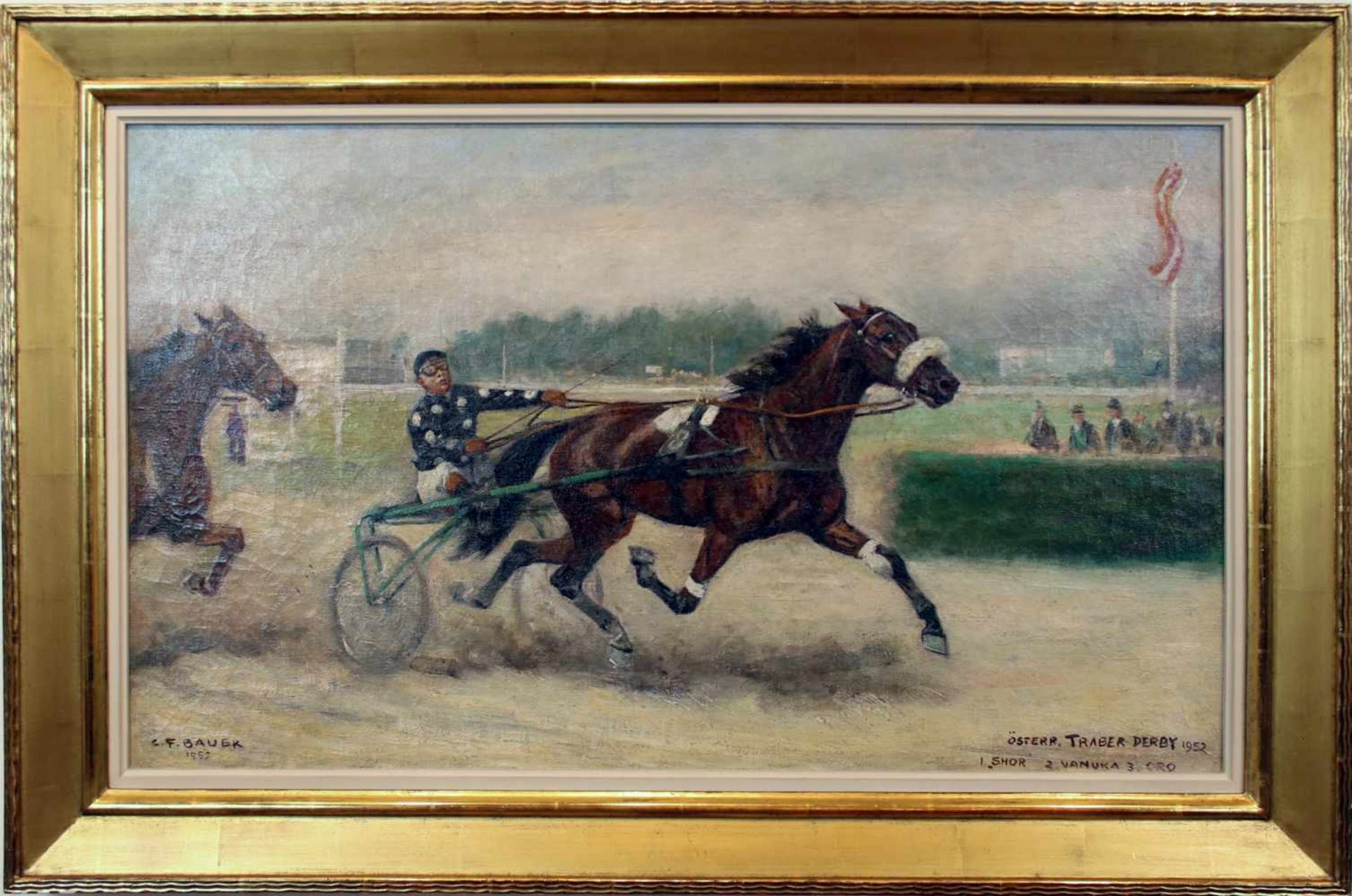 Carl Franz Bauer(1879 - 1954)"Österreichische Traber Derby"1952Öl auf LeinwandSigniert, datiert - Bild 2 aus 4