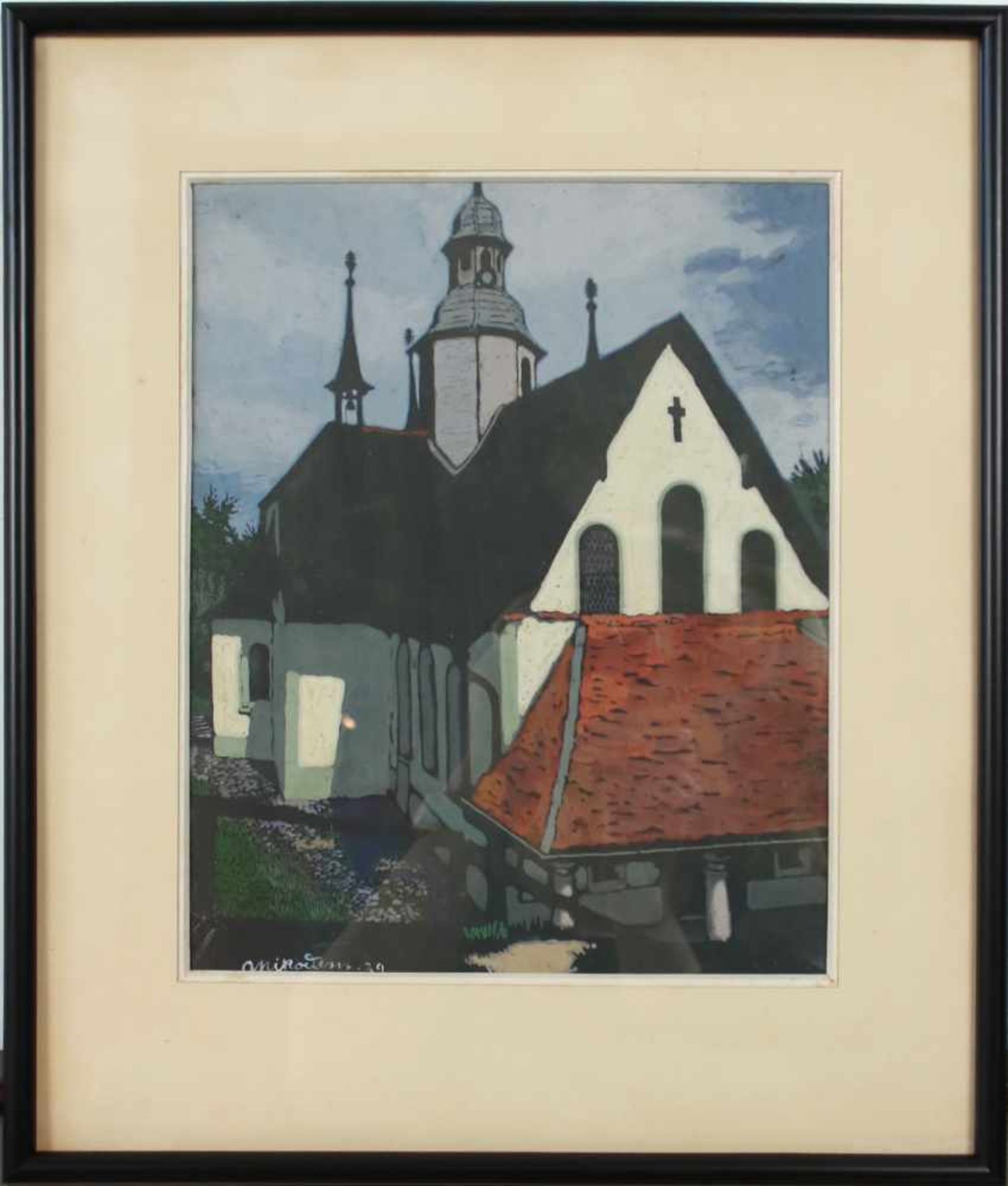 Artur Nikodem(1870 - 1940)"Kirche"1939Gouache auf PapierSigniert und datiert, gerahmt24 x 29 - Bild 2 aus 3