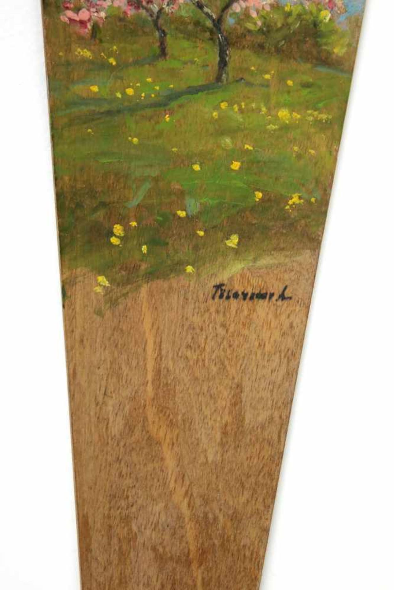 Arthur Tölgyössy(1853 - 1920)"Kirschblüte"Öl auf HolzSigniert, Teil eines Fächerbildes30 x 8 - Bild 2 aus 2