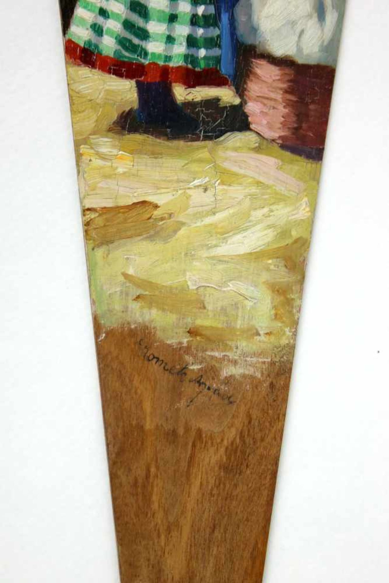 Arpad Romek(1883 - 1960)"Wäscherin"Öl auf HolzSigniert, Teil eines Fächerbildes30 x 8 cm- - -22.00 % - Bild 2 aus 2