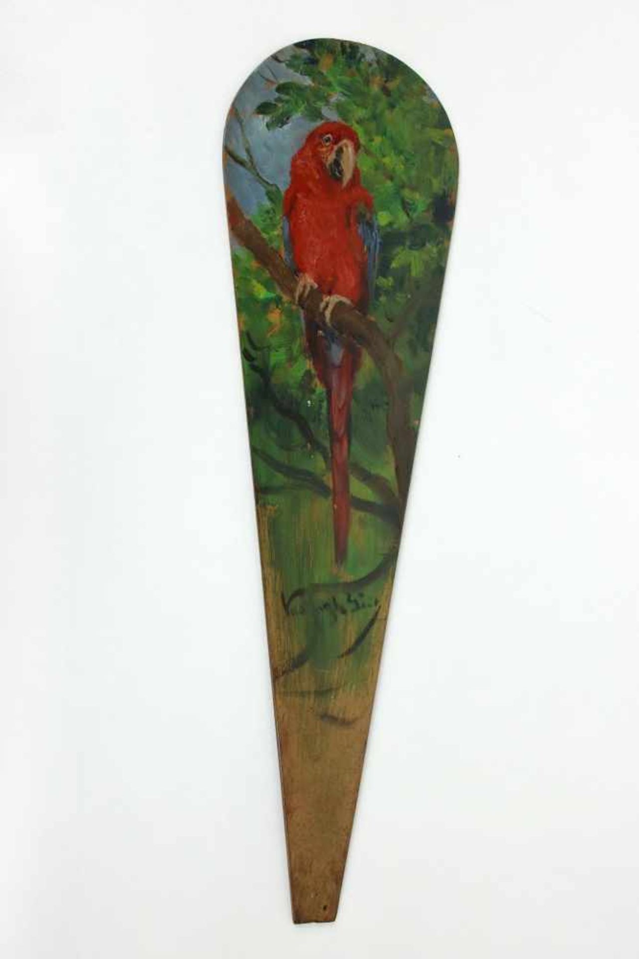 Geza Vastagh(1866 - 1919)"Papagei"Öl auf HolzSigniert, Teil eines Fächerbildes30 x 8 cm- - -22.