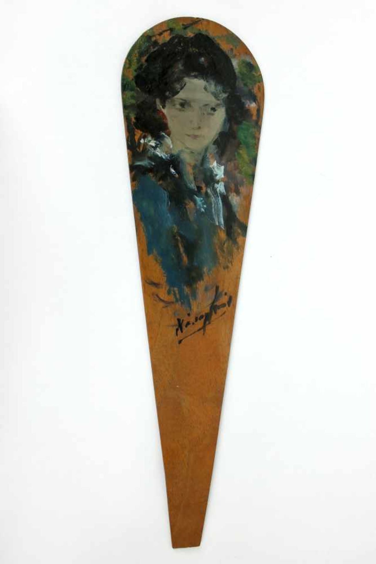 Aurel Naray(1883 - 1948)"Damenportrait"Öl auf HolzSigniert, Teil eines Fächerbildes30 x 8 cm- - -