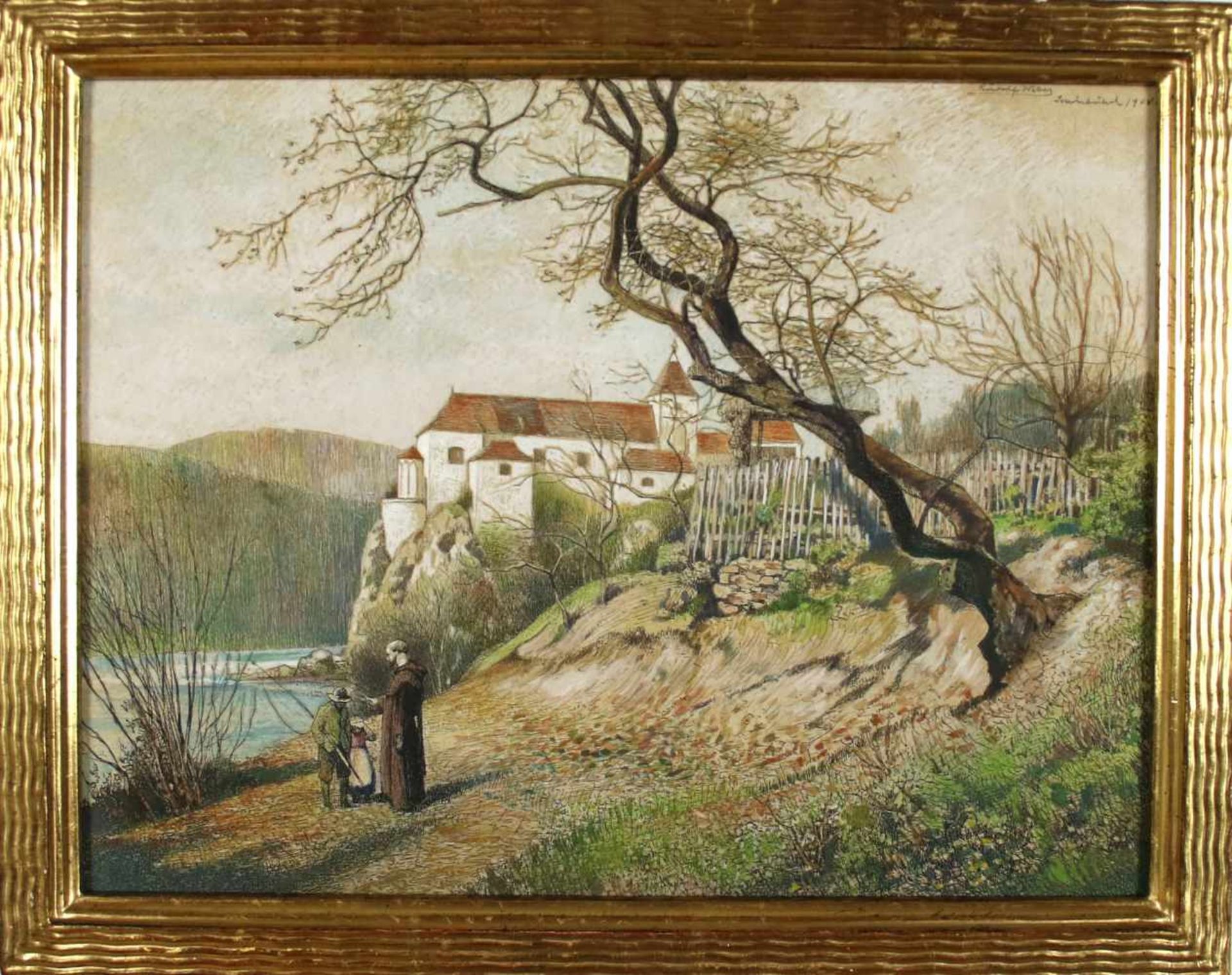 Rudolf Weber(1872 - 1949)"Schönbühel in der Wachau"1908Tusche und Aquarell auf PapierSigniert, - Bild 2 aus 3