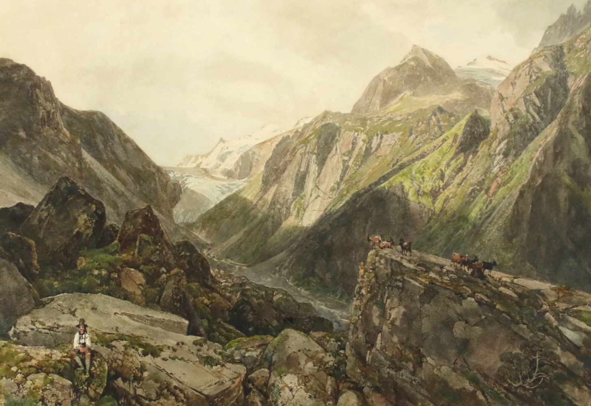 Thomas Ender(1793 - 1875)"Ziegenhirte in den Bergen"Aquarell auf PapierSigniert, gerahmt26 x 37