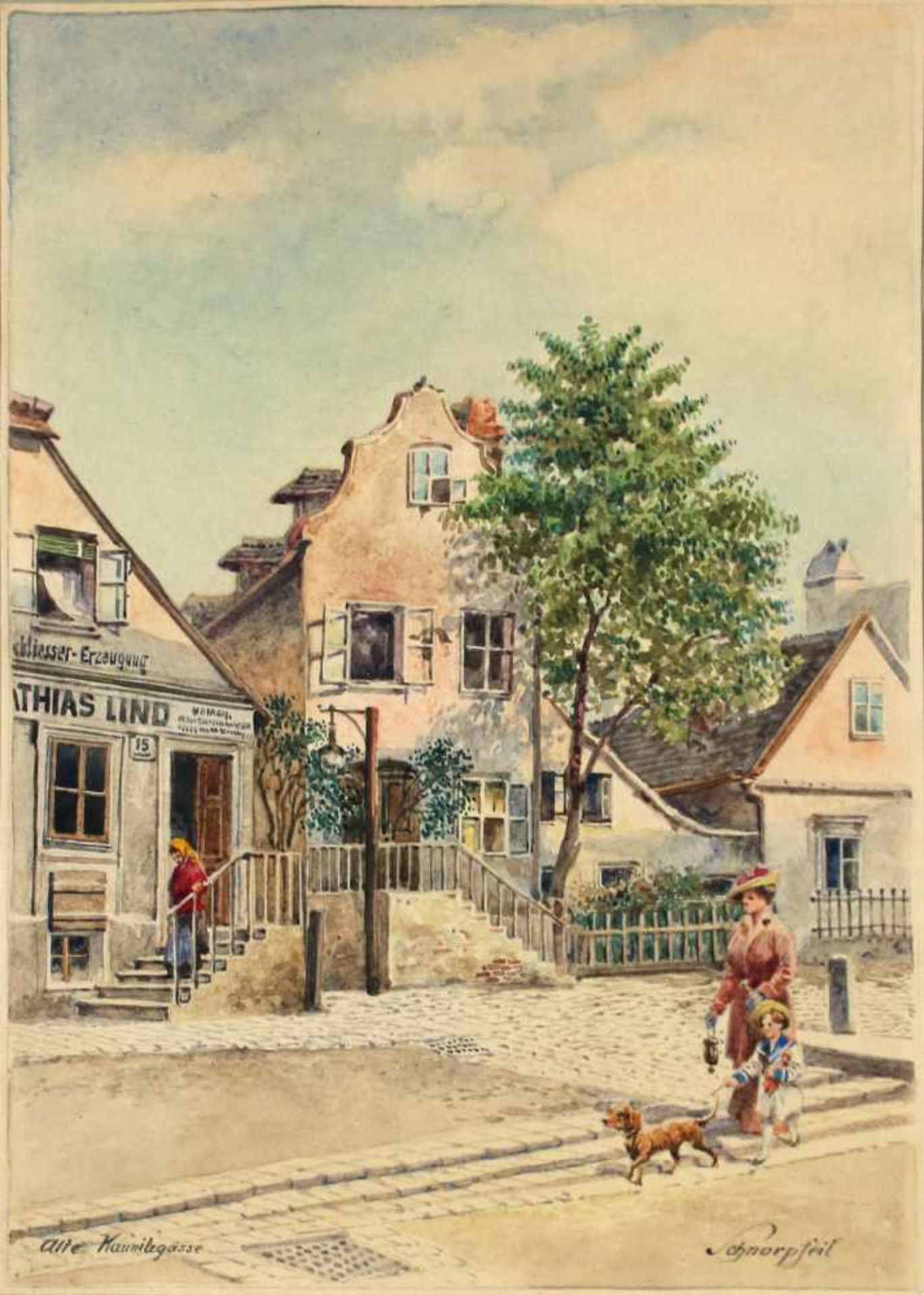 Karl Schnorrpfeil(1875 - 1937)"Alte Kaunitzgasse"Aquarell auf PapierSigniert und betitelt26 x 18 cm-