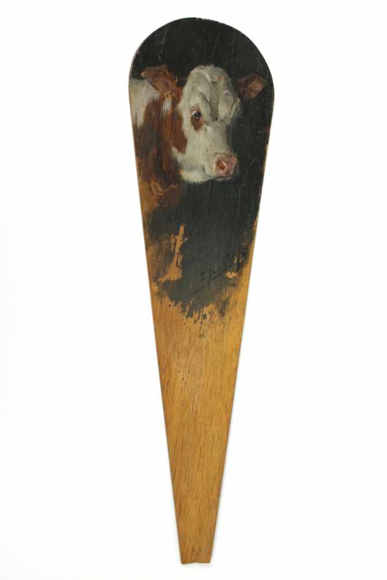 Aladar Edvi-Illes(1870 - 1958)"Kuh"Öl auf HolzSigniert, Teil eines Fächerbildes30 x 8 cm- - -22.00 %