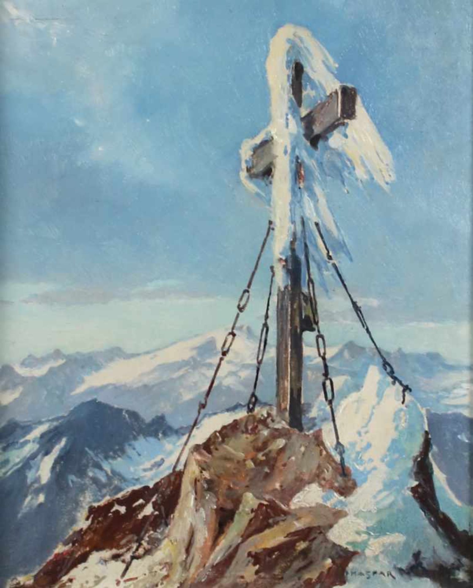 Paul Kaspar(1891 - 1953)"Gipfelkreuz auf dem Großglockner"Öl auf PlatteSigniert, gerahmt16 x 13