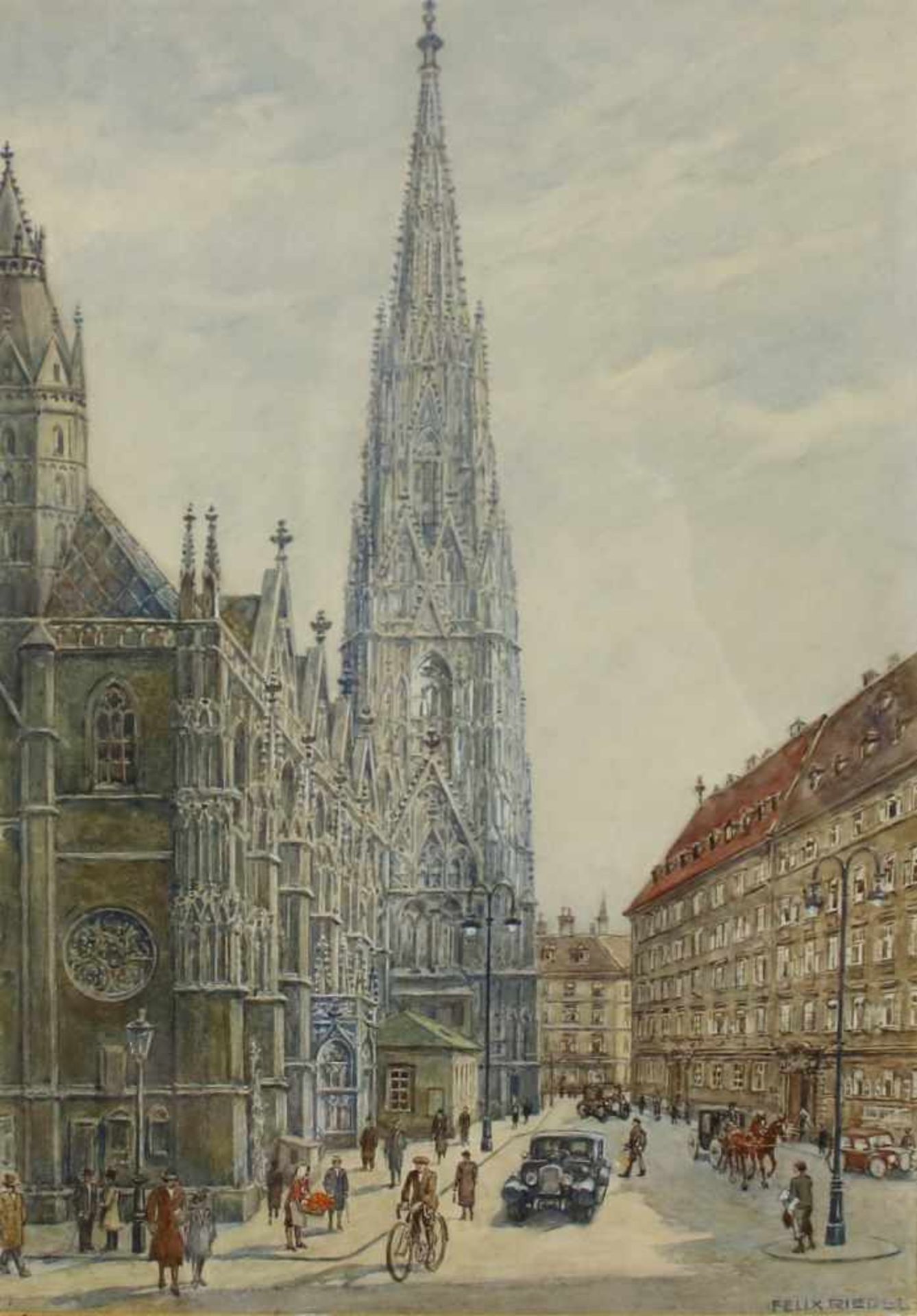 Felix Riedel(1878 - 1950)"Stephanskirche in Wien"Aquarell auf PapierSigniert, gerahmt35 x 25