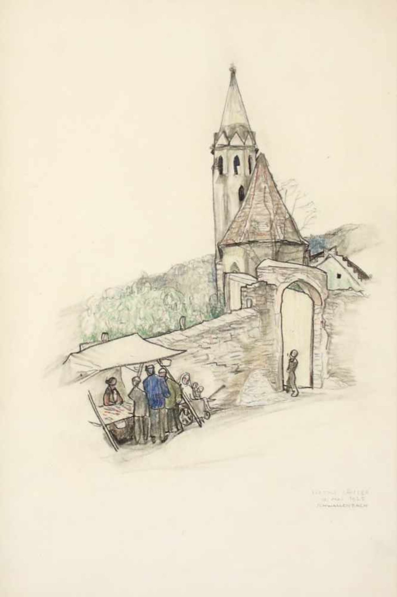 Bertold Löffler(1874 - 1960)"Schwallenbach in der Wachau"1925Mischtechnik auf PapierSigniert,