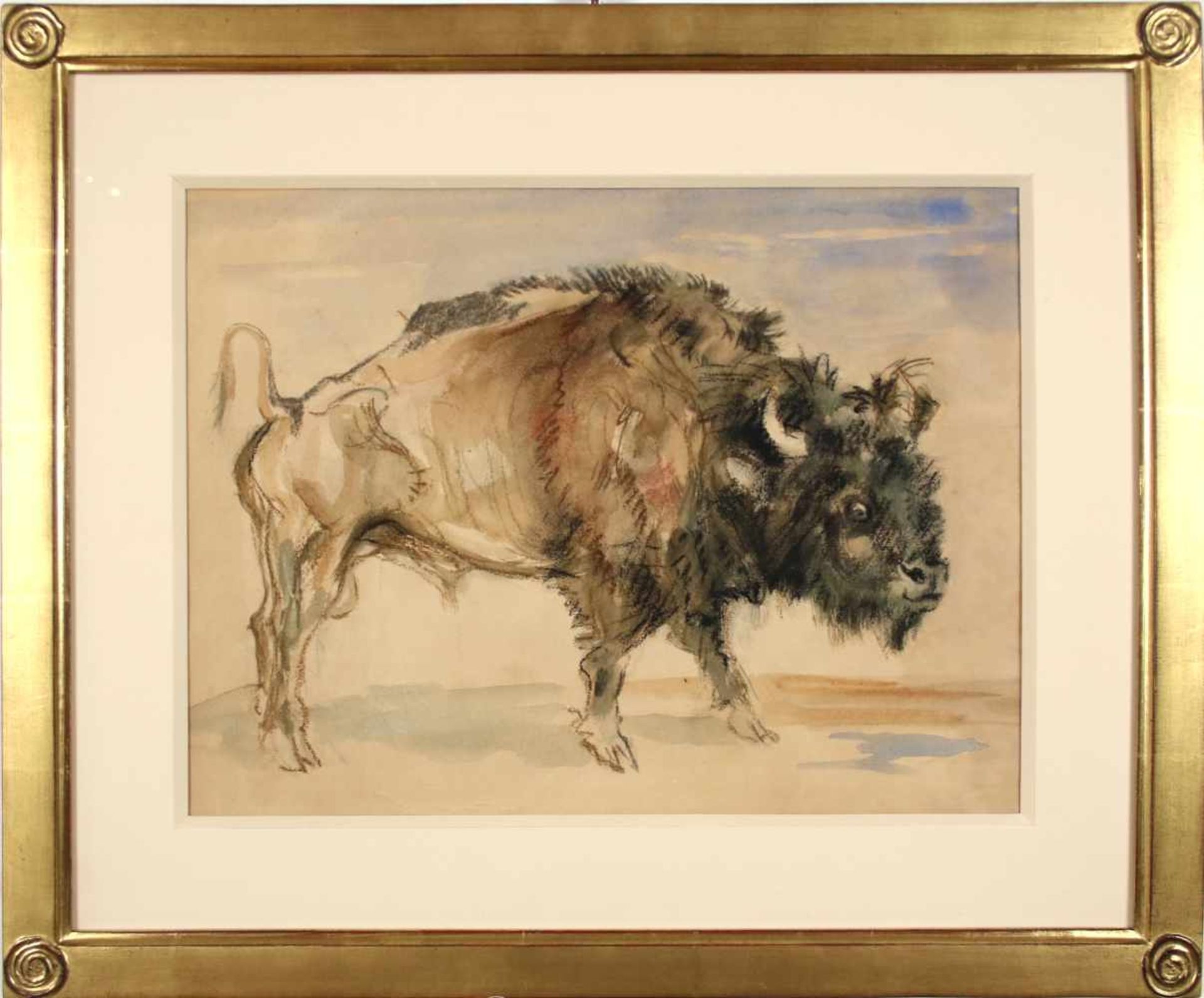 Ludwig Heinrich Jungnickel(1881 - 1965)"Bison"Kohle und Aquarell auf PapierNachlassstempel, - Bild 2 aus 3