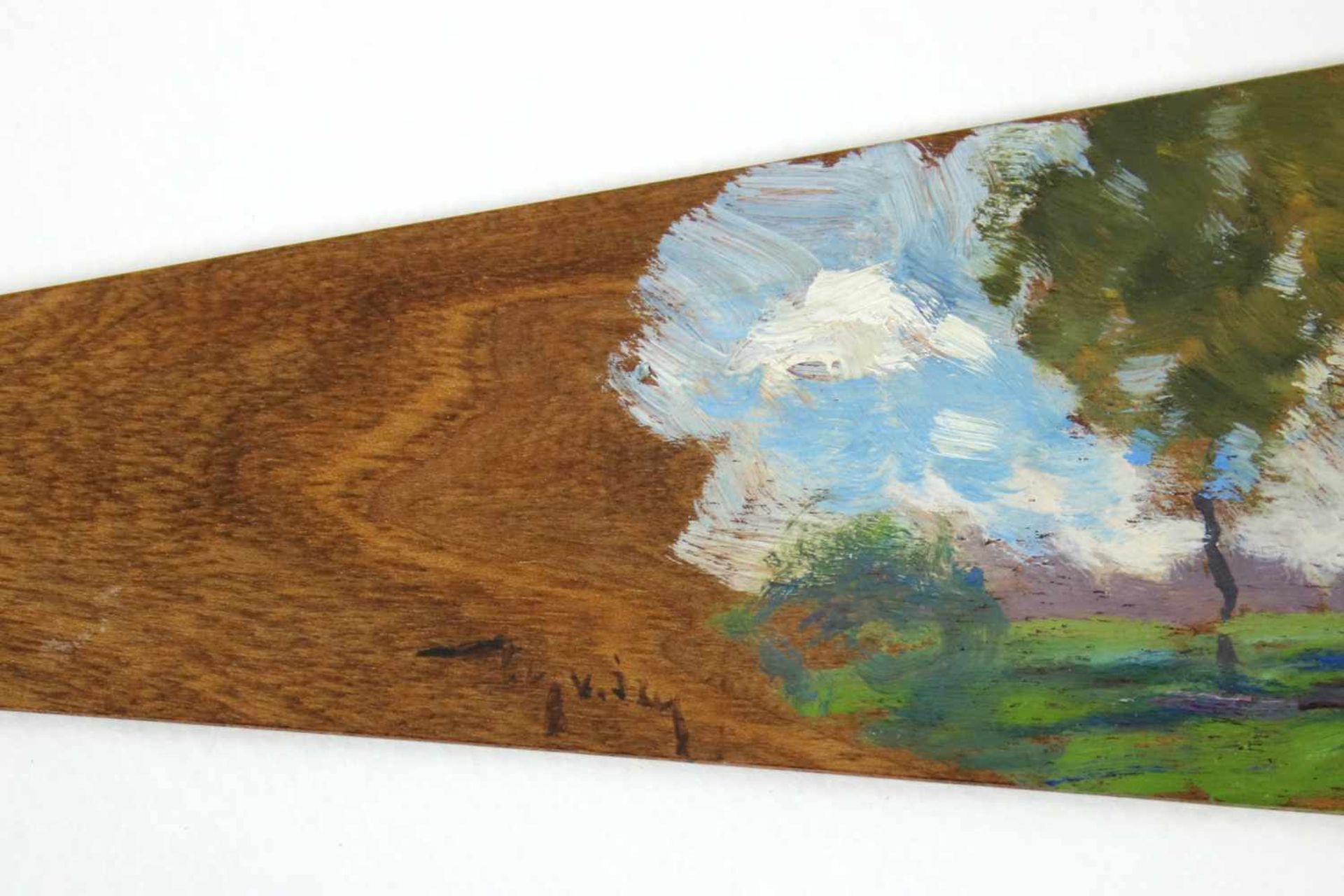 Ignac Ujvary(1860 - 1927) "Landschaft"Öl auf HolzSigniert, Teil eines Fächerbildes8 x 30 cm- - -22. - Bild 2 aus 2