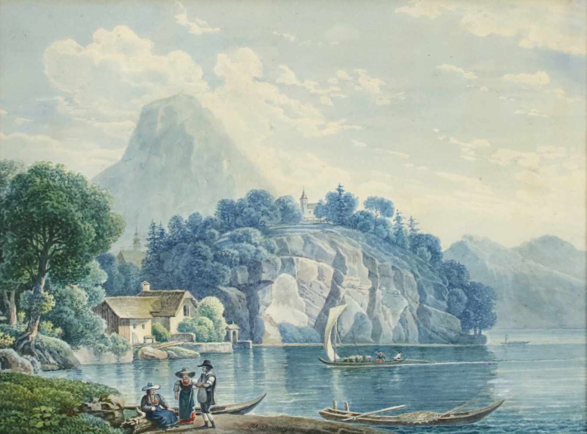 Johann Nepomuk Schödlberger(1779 - 1853)"Traunkirchen"Aquarell auf PapierSigniert, gerahmt23 x 30